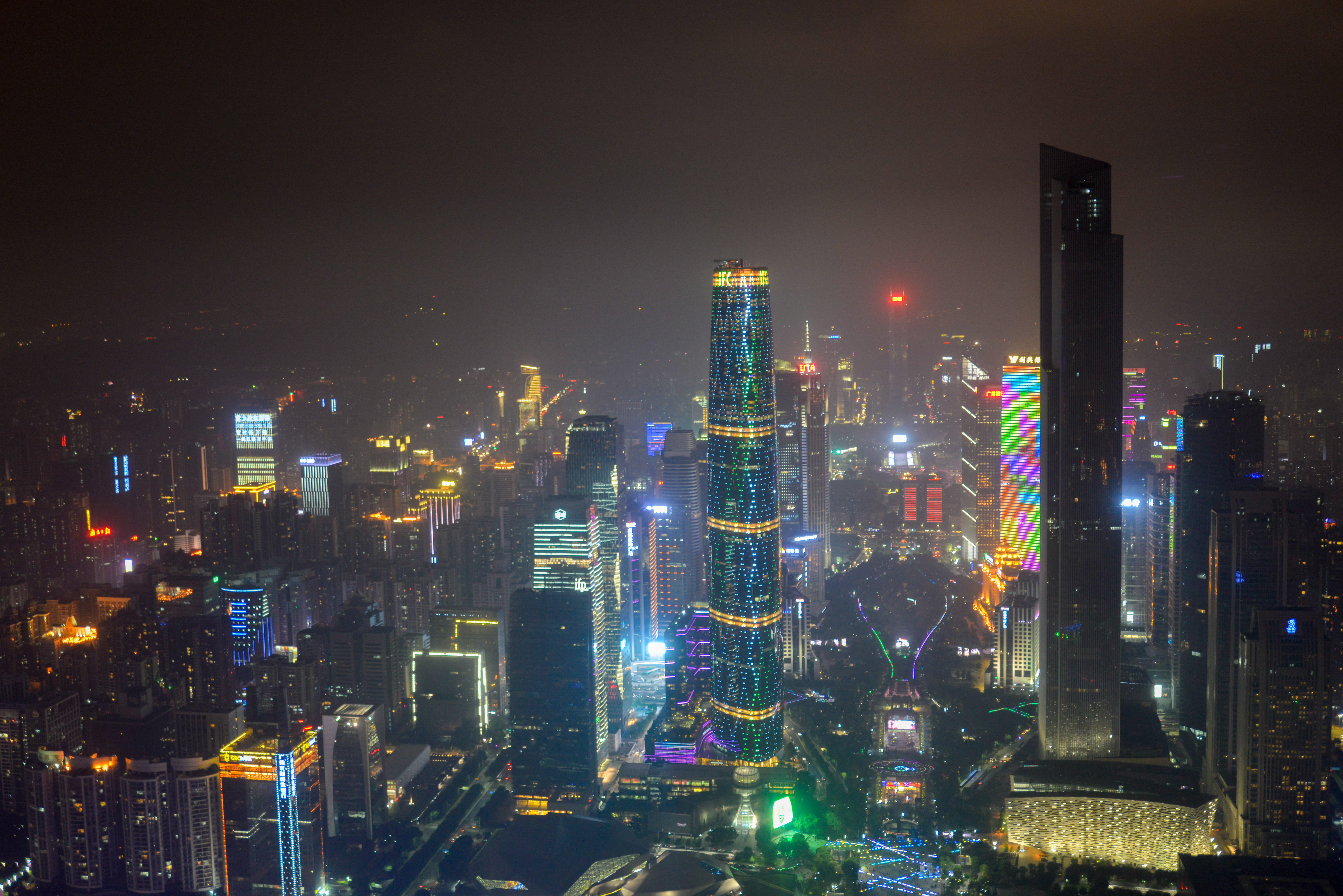 office, office building exterior, glow, crowded, night, asia, building exterior, sky, 5K, architecture, modern, tall - high, cityscape, urban skyline, HD Wallpaper