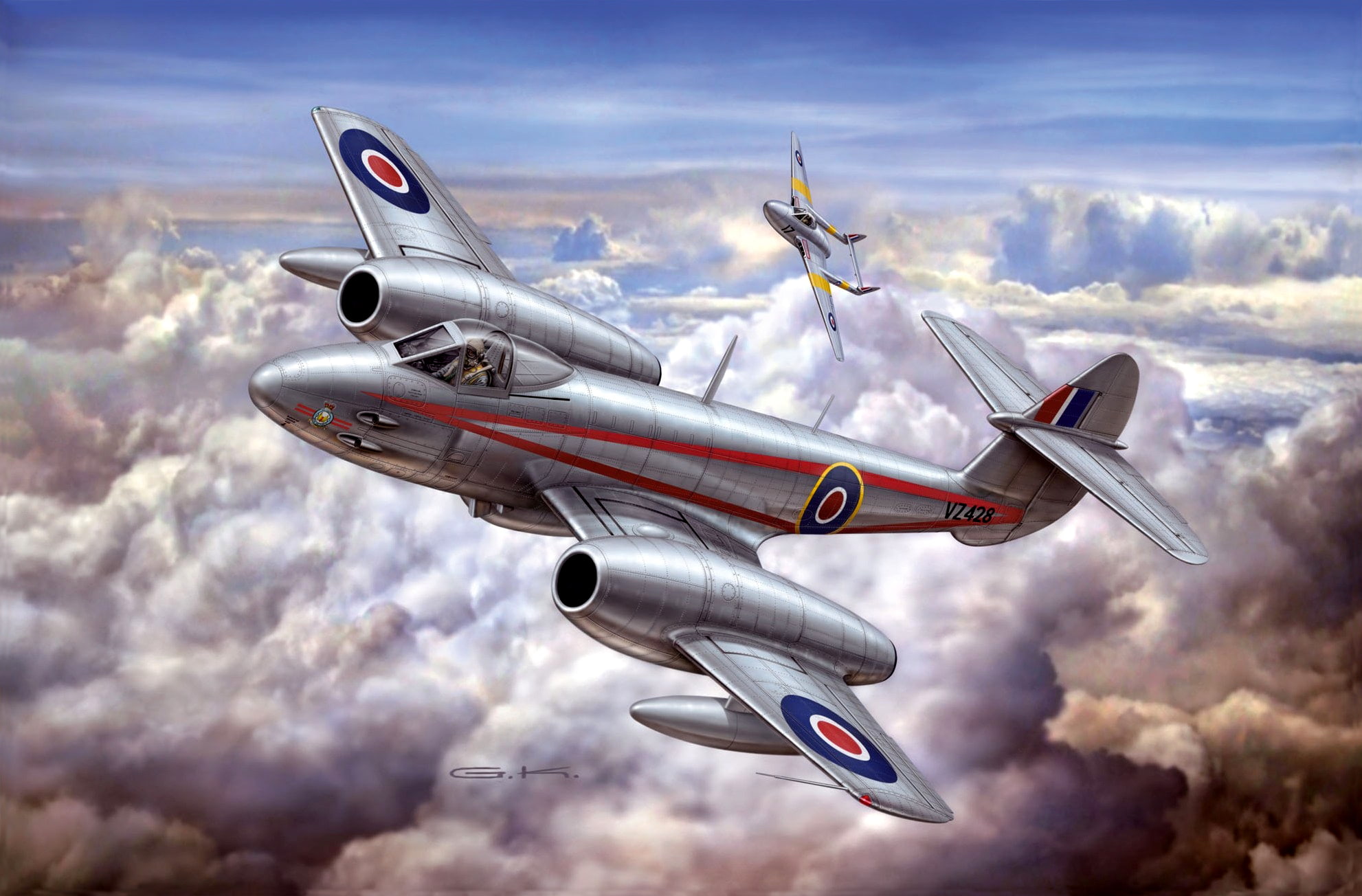 part, Mk.4, The Gloster Meteor, British, the plane, fighter, allies, 4х20мм., the only, taking, art, G. Klawek., weapons, artist, manufacturer, Gloster Meteor, HD Wallpaper