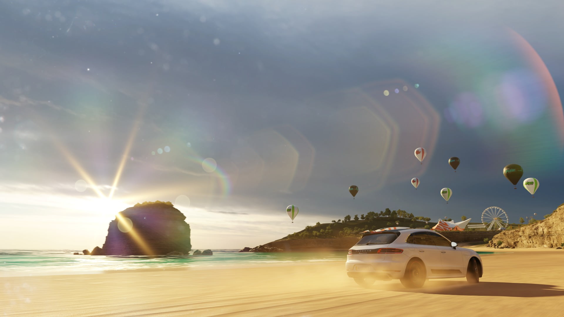 sky, transportation, 1080P, scenics - nature, rainbow, sea, outdoors, day, sun, water, video games, car, forza horizon 3, nature, videographer, motor vehicle, HD Wallpaper