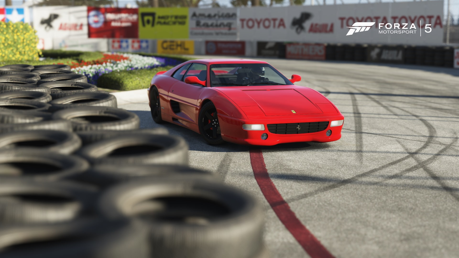 Ferrari, racecar, architecture, no people, motor vehicle, selective focus, Forza Motorsport 5, tire, Ferrari 355, city, street, car, outdoors, toy car, HD Wallpaper