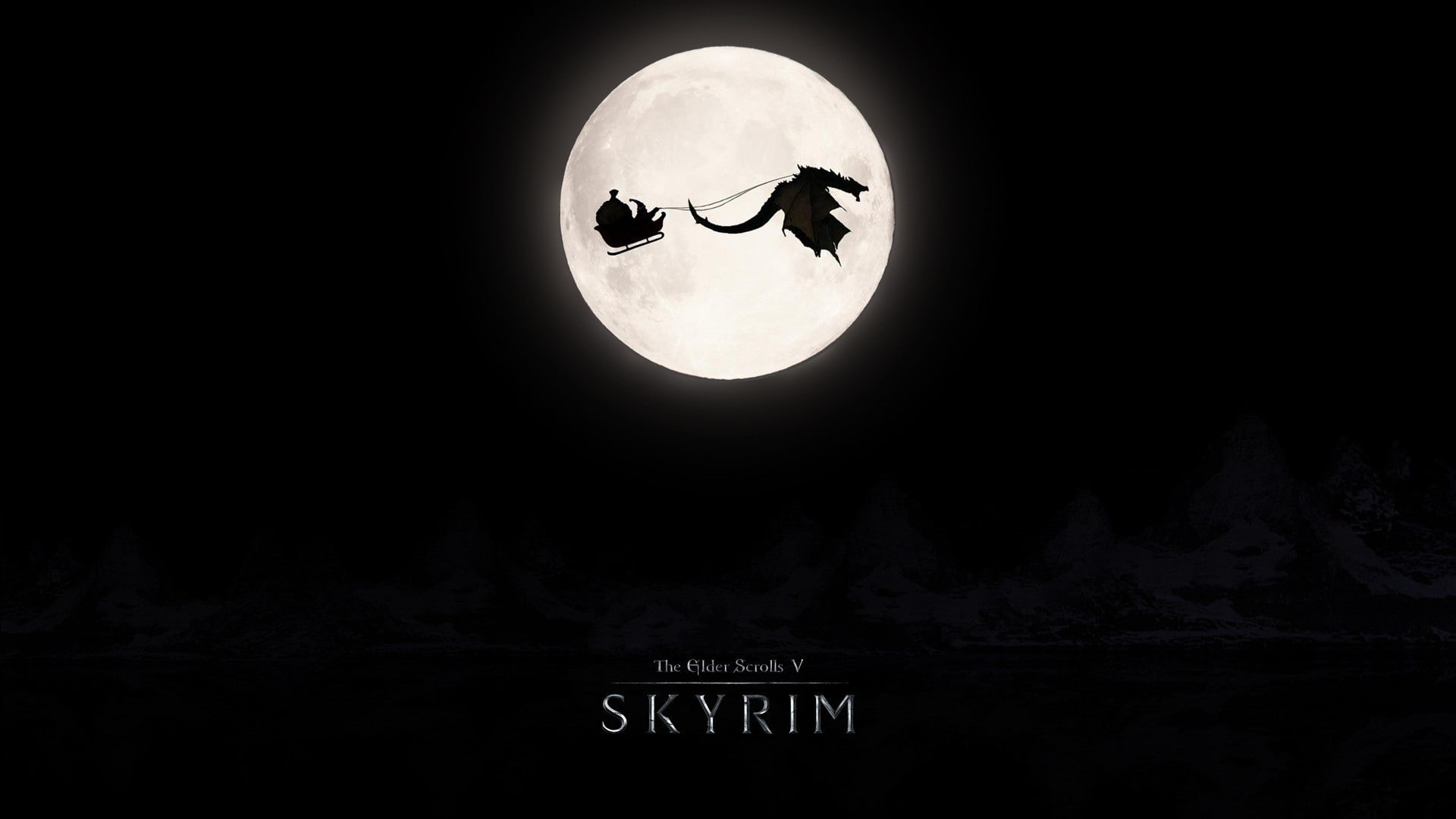santa, Christmas, love, The Elder Scrolls V: Skyrim, Santa Claus, video games, 1080P, humor, dragon, Moon, HD Wallpaper