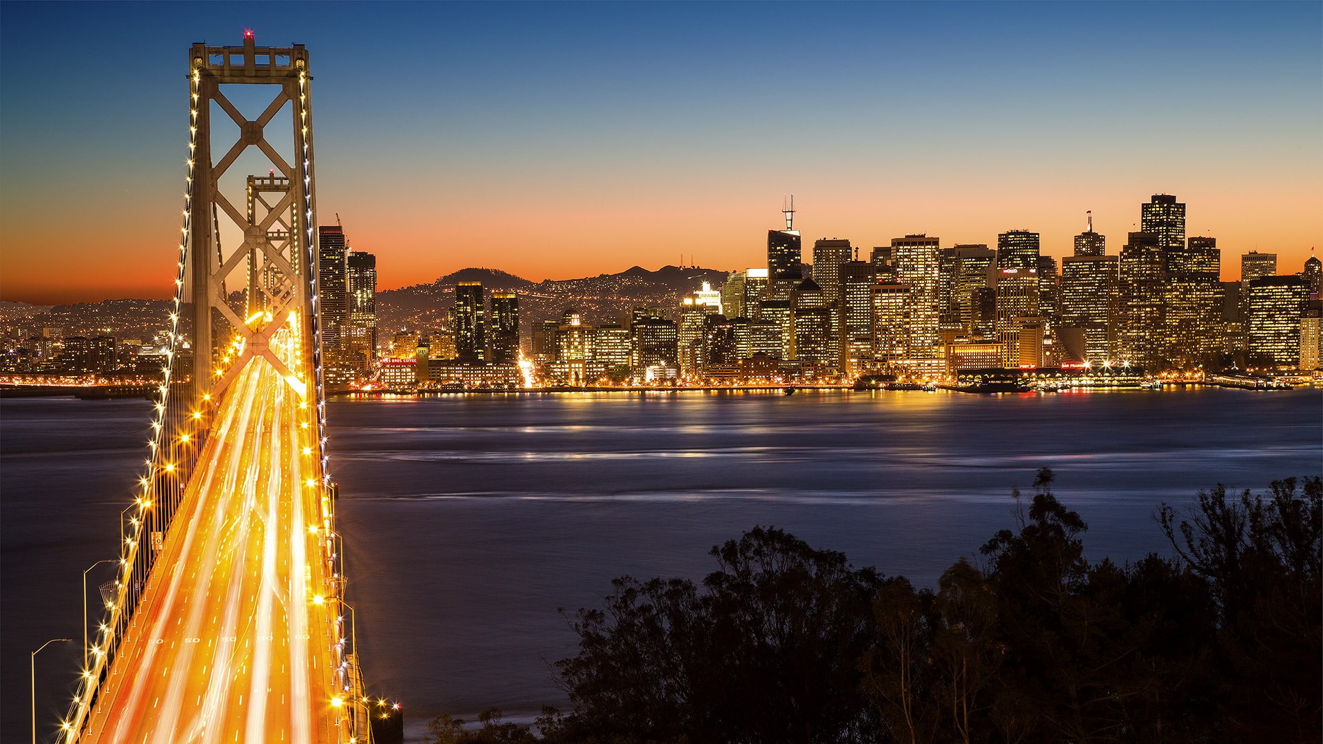 building, light trails, night, long exposure, San Francisco, 1080P, bridge, HD Wallpaper