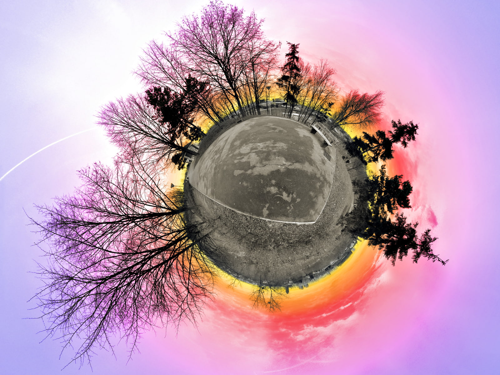 hd, nature, stereographic, sunset, trees, playground, 720P, HD Wallpaper