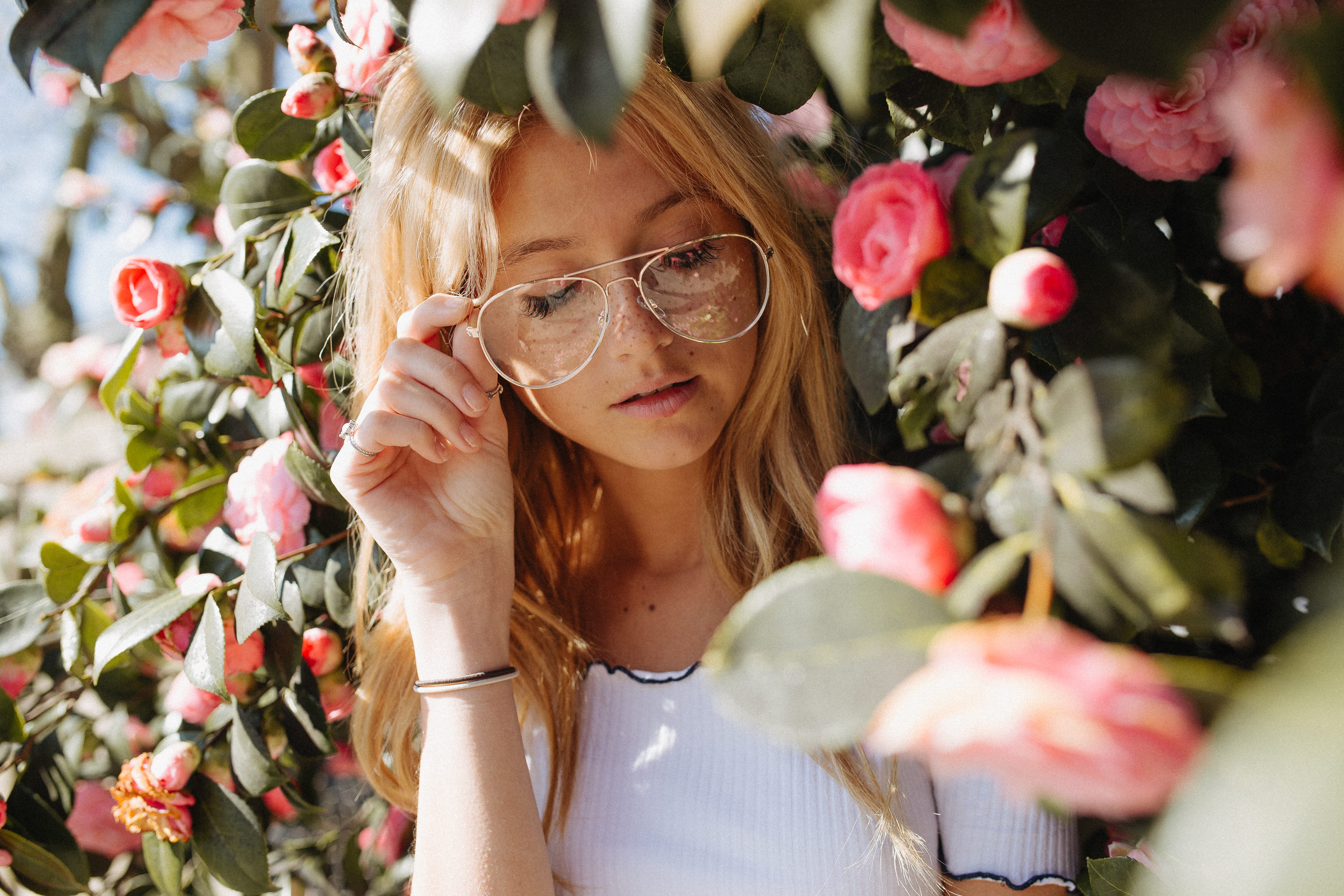 pink, lady, aviator, nature, caucasian Ethnicity, woman, young Adult, stainless steel, spectacles, lifestyles, female, happiness, 5K, beauty in nature, HD Wallpaper