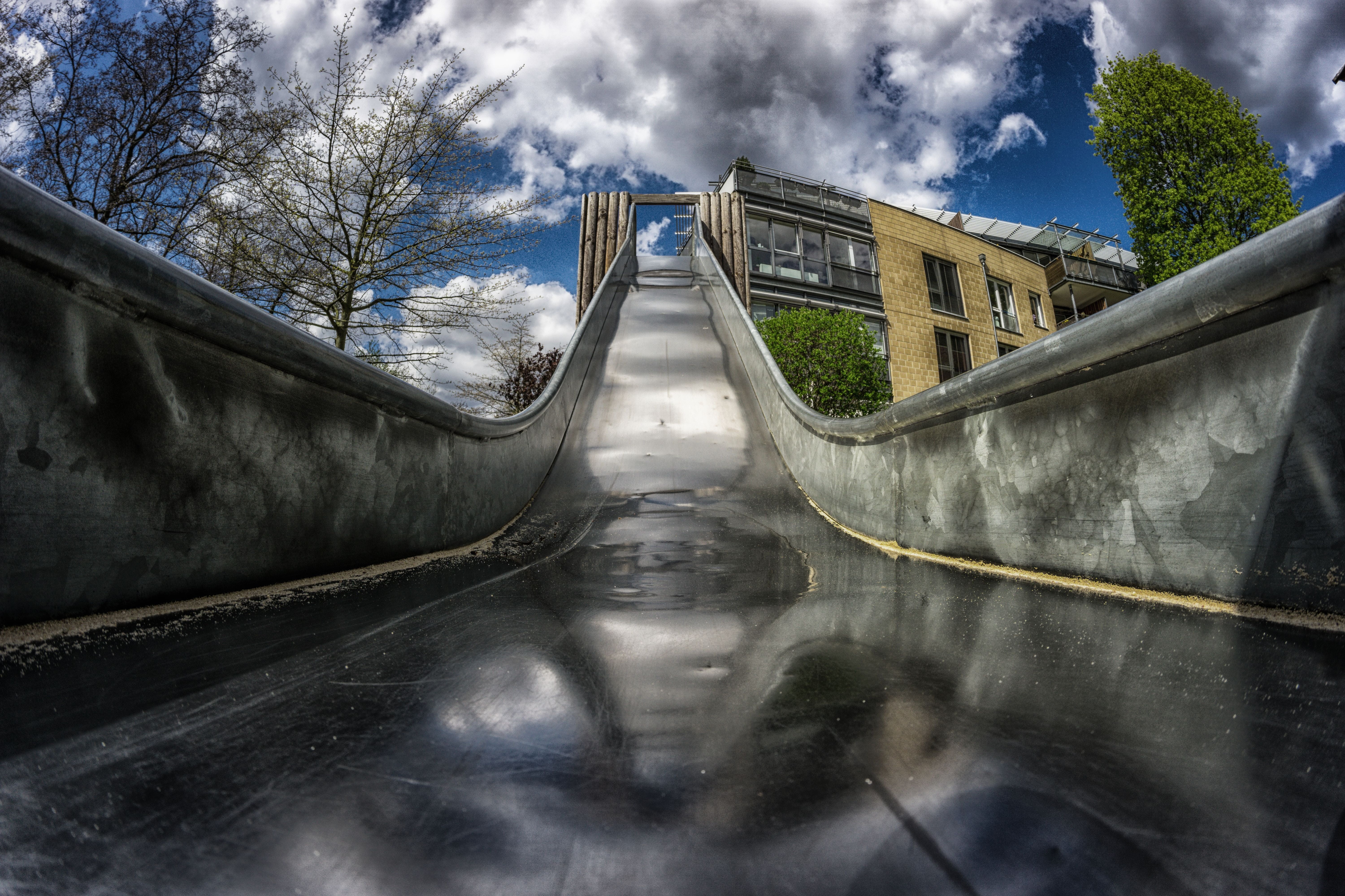 game device, no people, plant, fun, berlin, outdoors, direction, trees, sky, 5K, nature, childrens playground, photography, grey, playground, river, building exterior, HD Wallpaper