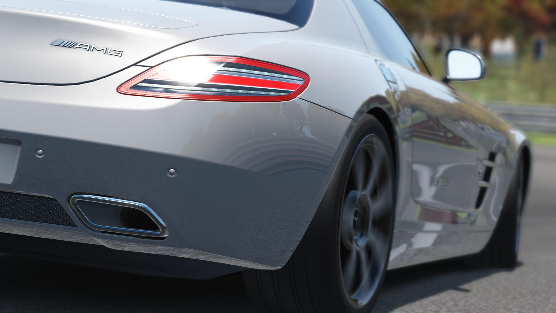 red, tail light, white color, day, Mercedes-Benz SLS AMG, travel, wealth, tire, reflection, sports car, retail, 1080P, no people, land vehicle, wheel, HD Wallpaper