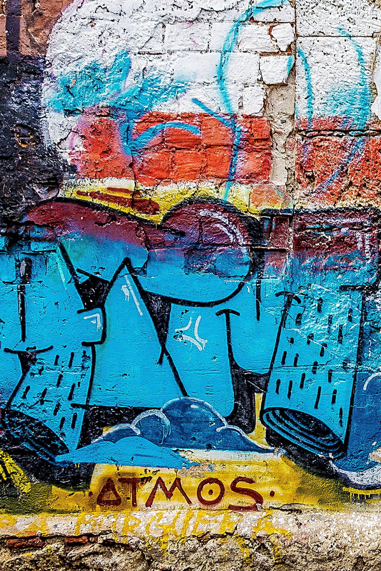urban, painted, outdoors, mural, blue, graffiti art, architecture, art, day, tagging, colorful, 1080P, tags, full frame, wall, close-up, graffiti, street art, Phone HD Wallpaper