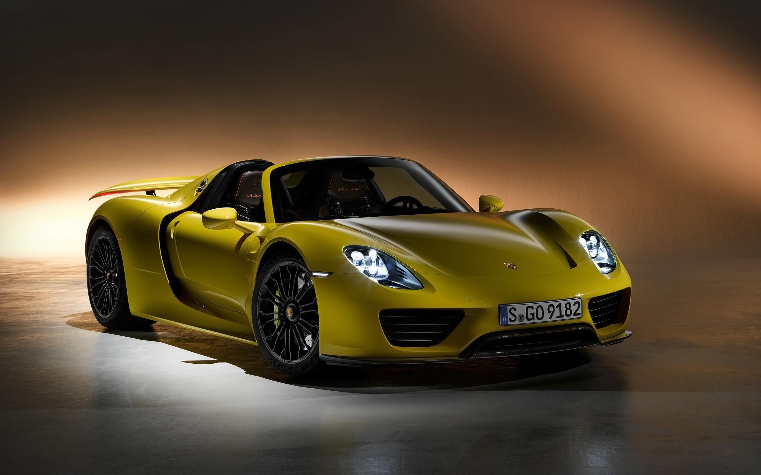 spyder, 2K, 2014, porsche, yellow, cars, HD Wallpaper