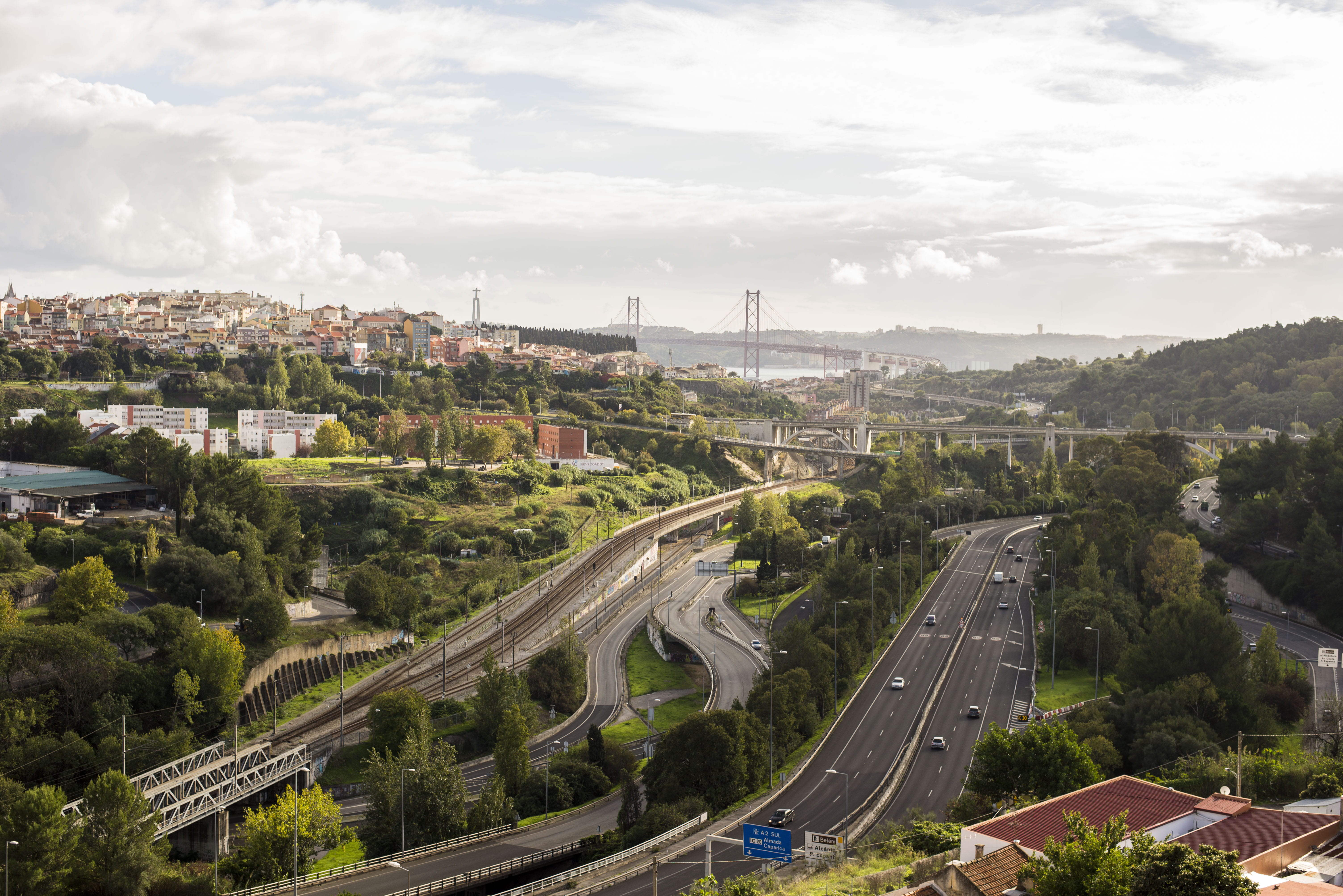 architecture, cars, bridge - man made structure, tree, outdoors, bridge, nature, city, 5K, street, the way forward, direction, no people, speed, raod, HD Wallpaper