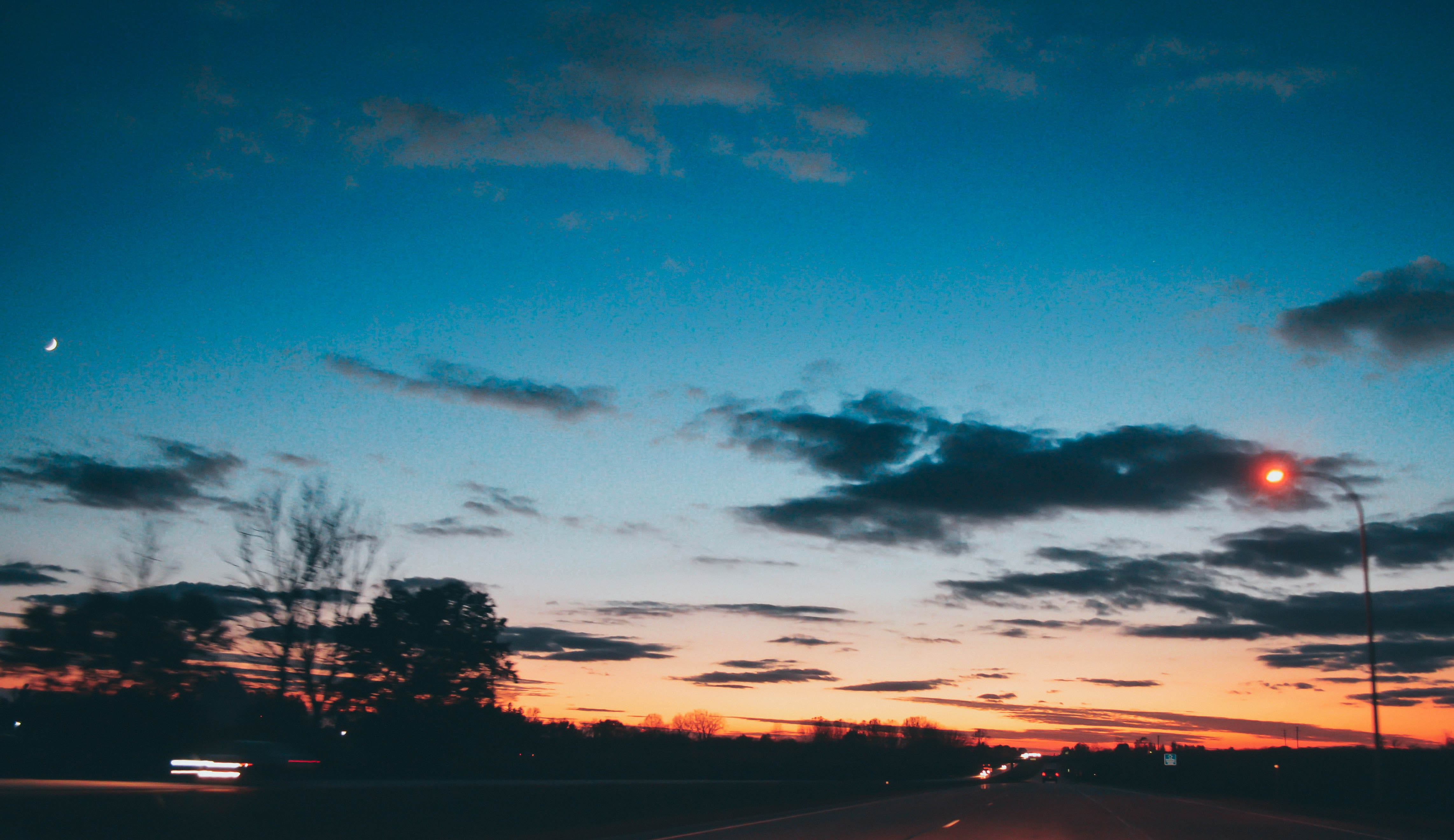 no people, tree, outdoors, longexposure, land vehicle, lights, minnesota, city, plant, streetlight, orange, trees, dusk, motionblur, cloud - sky, cloud, HD Wallpaper