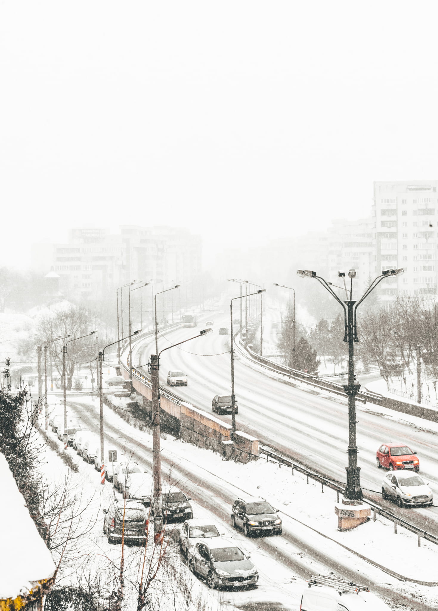 sky, architecture, snowing, land vehicle, train, winter, white color, nature, no people, snow, cars, traffic, photo, vehicle, tree, covered, rail transportation, Phone HD Wallpaper
