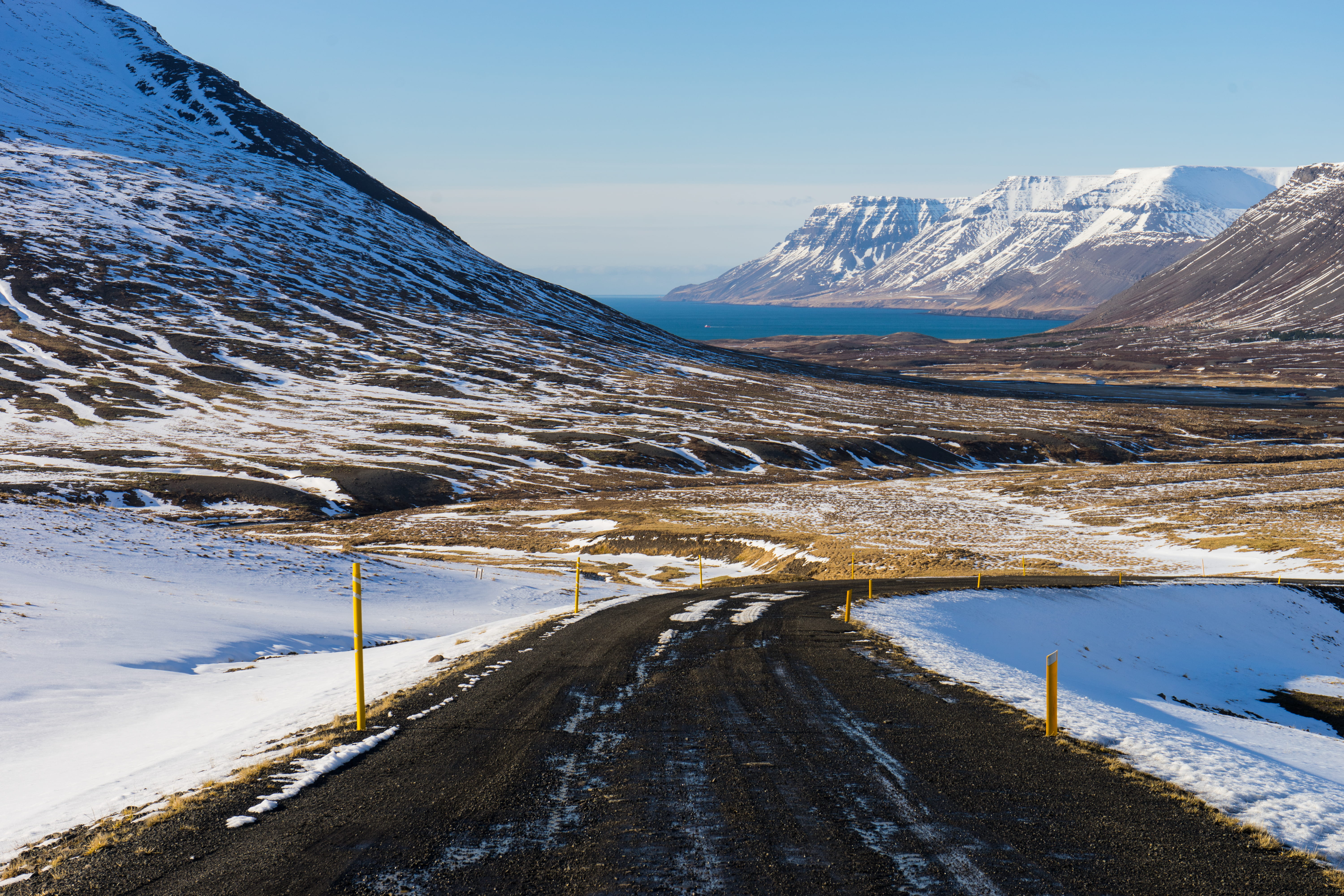 photography, brown, lake, environment, mountain peak, sea, mountain, the way forward, tranquil scene, sky, season, raod, mountain range, tranquility, pathway, HD Wallpaper