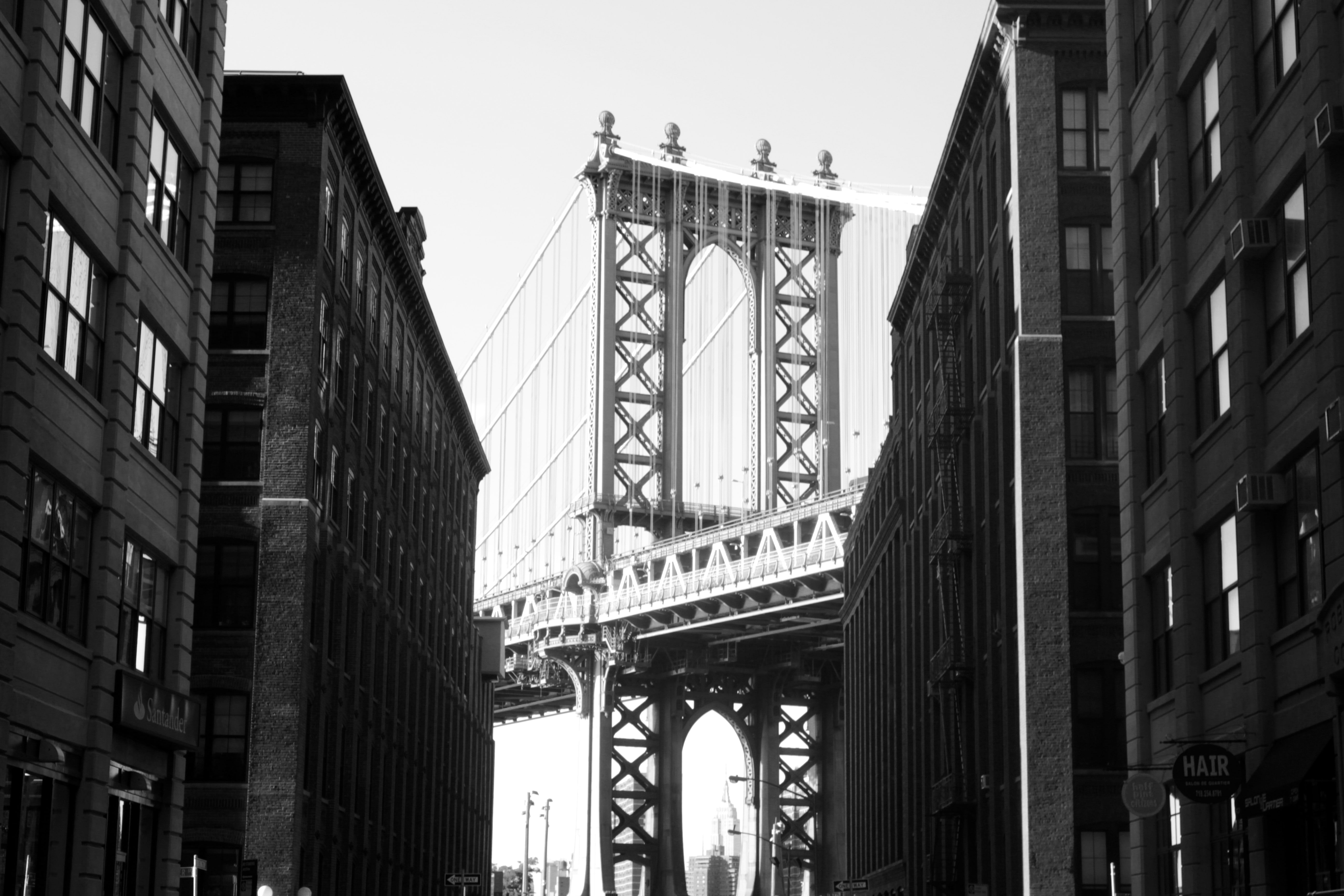 Brooklyn, Manhattan Bridge, 5K, monochrome, New York City, urban, USA, HD Wallpaper