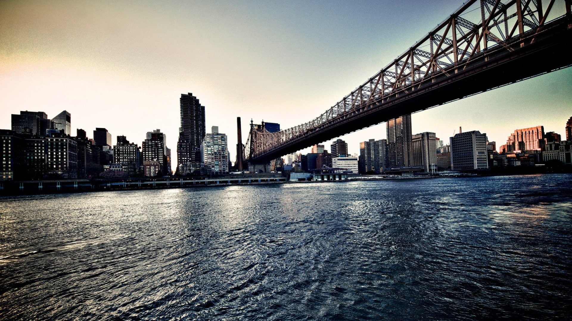 Queensboro Bridge, cityscape, river, USA, New York City, 1080P, HDR, East River, HD Wallpaper