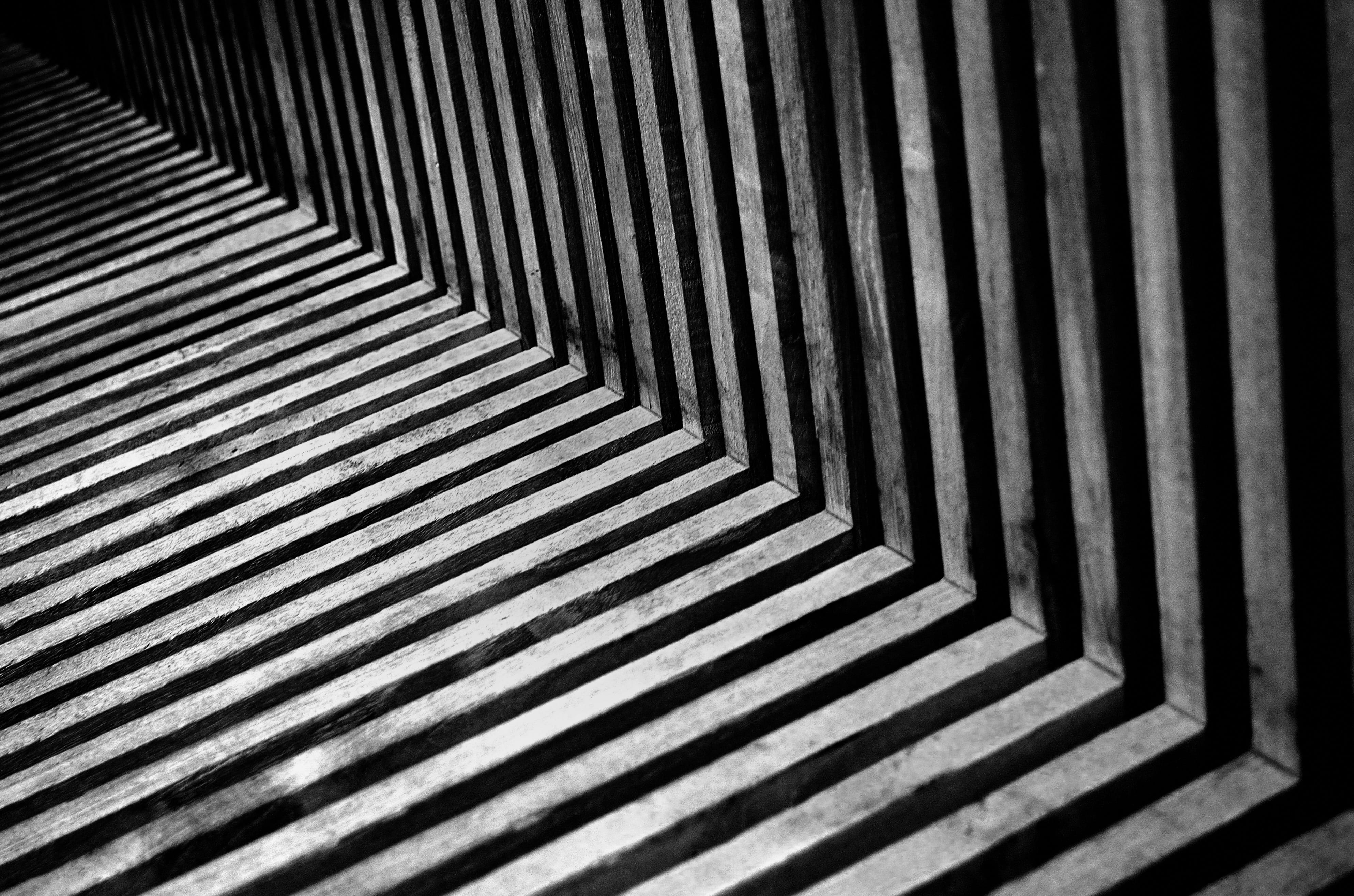 wall, natural, Bench, Boards, architecture, black, nature, grayscale, Laths, black Color, backgrounds, 4K, day, gray, indoors, metal, abstract, parallel, HD Wallpaper