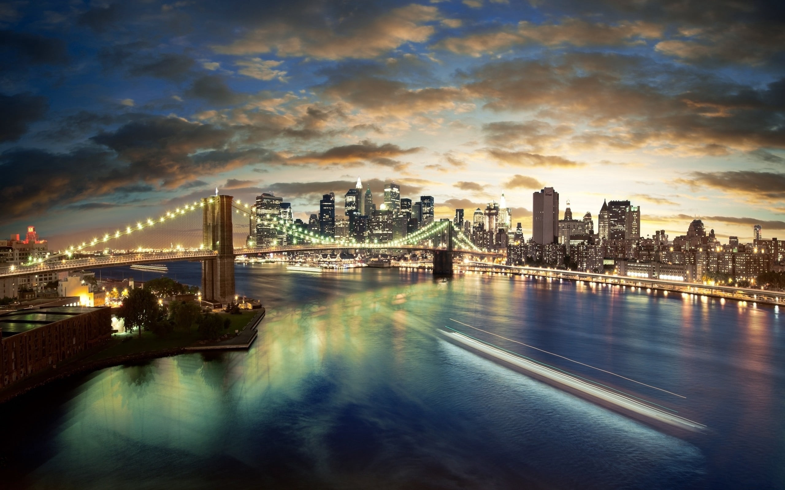 new York City, modern, nature, downtown District, landscape, new york, urban Scene, no People, lights, city Life, city, architecture, waterfront, travel Destinations, HD Wallpaper