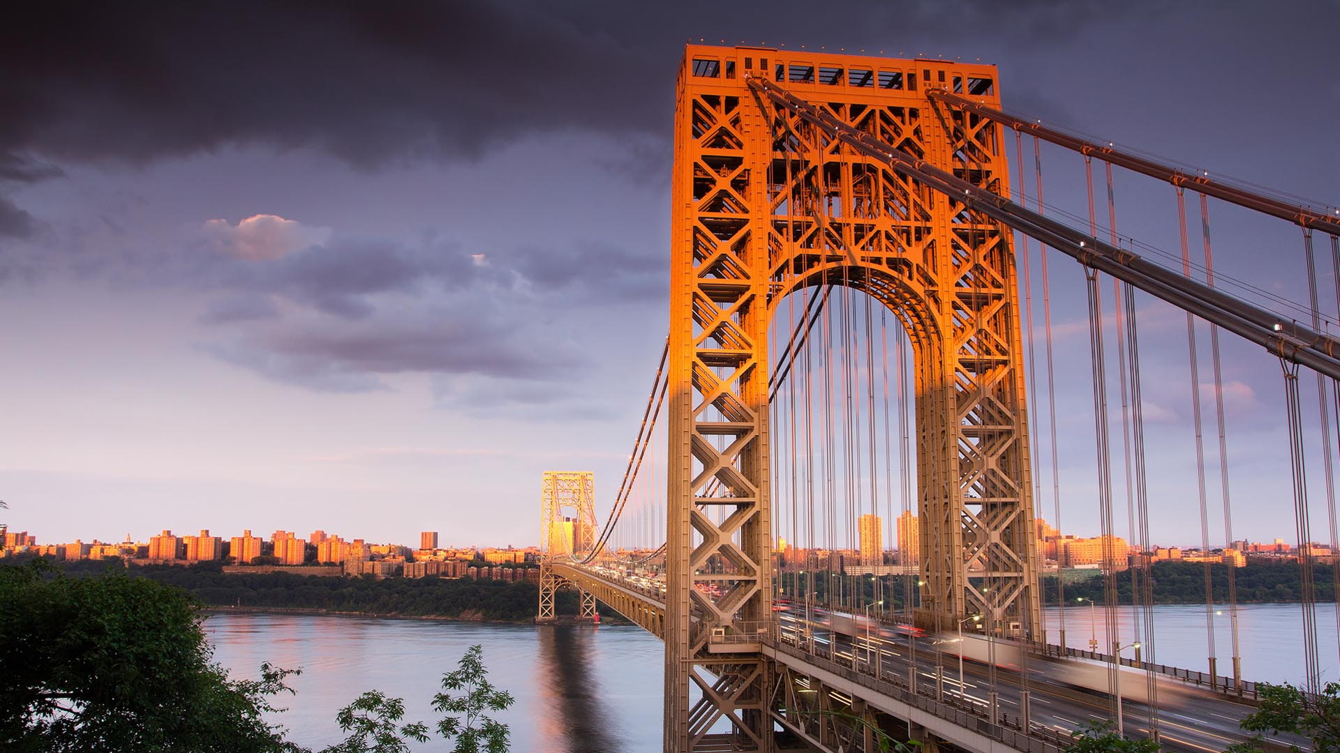 bridge, sunset, new jersey, hd, fort lee, george washington bridge, george, washington, 1080P, HD Wallpaper