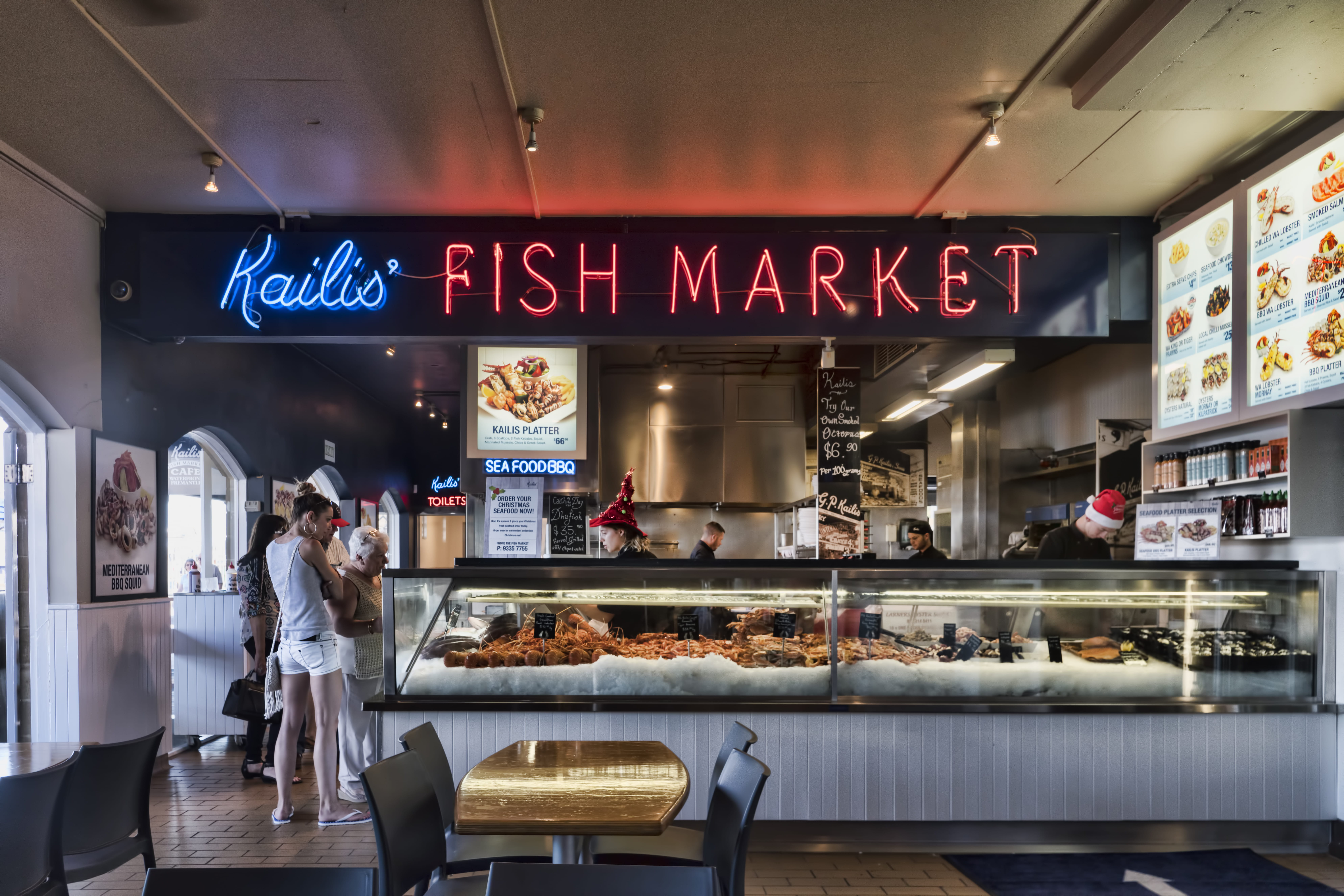women, neon lights, food, fish market, store, business, occupation, communication, food and drink, food and drink industry, group of people, fremantle, HD Wallpaper
