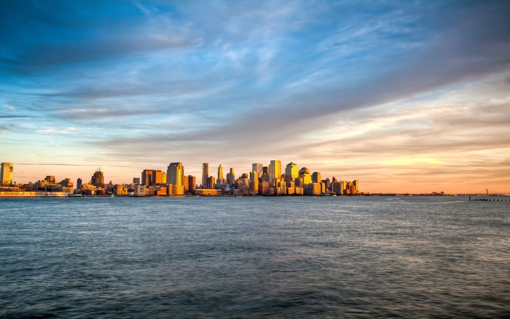 nature, panoramic, sunset, lower Manhattan, island, orange color, clouds, outdoors, office building exterior, waterfront, architecture, city Life, buildings, HD Wallpaper