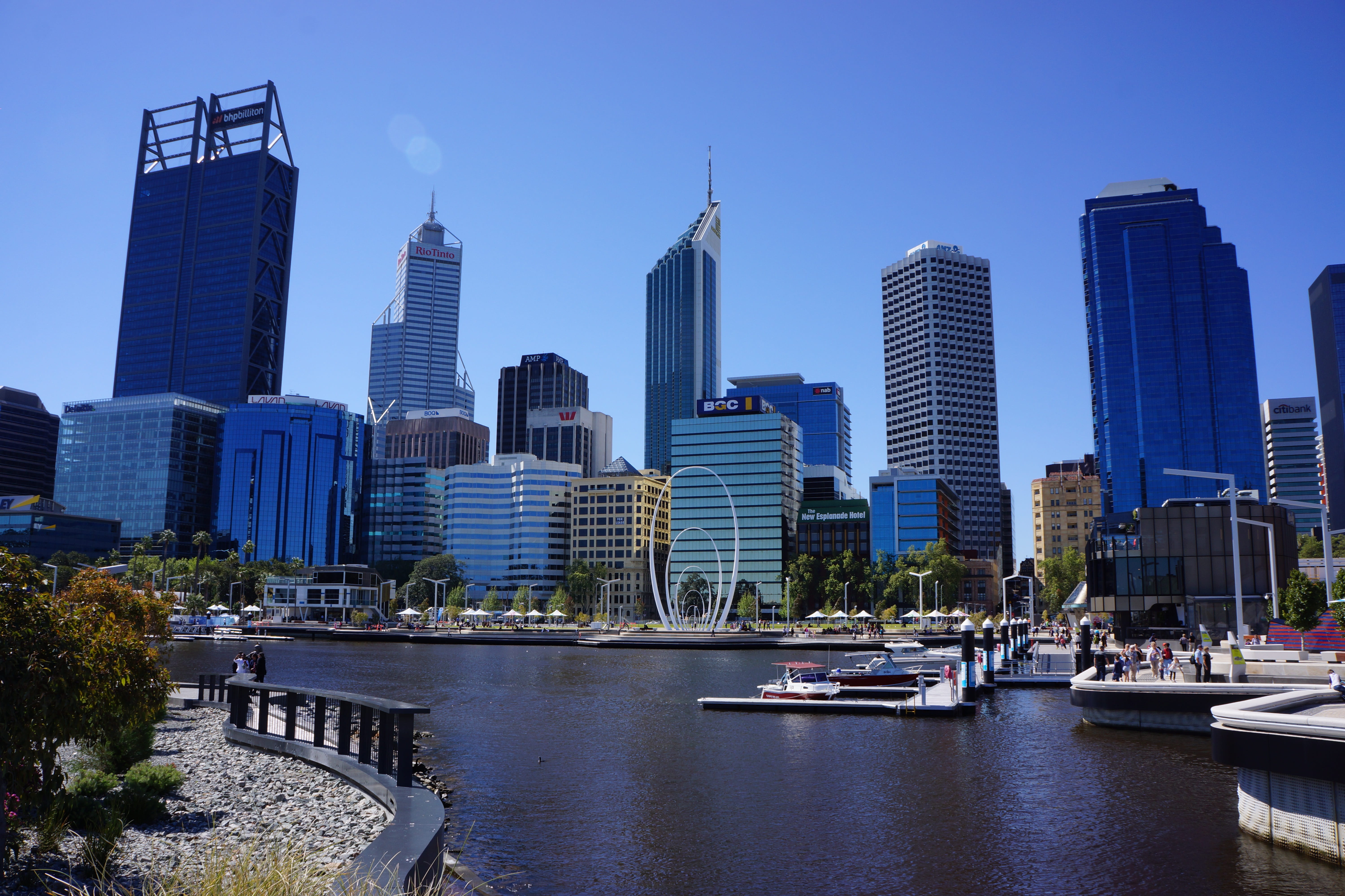 financial district, modern, downtown District, sky, places of interest, building Exterior, office Building, famous Place, Perth, building, office building exterior, HD Wallpaper