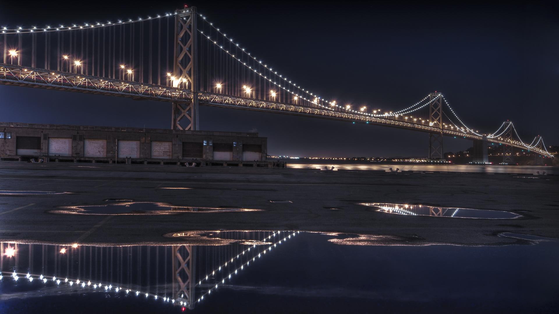bridge, bridges, oakland, reflection, animals, bay, arquitecture, 1080P, brige, night, HD Wallpaper