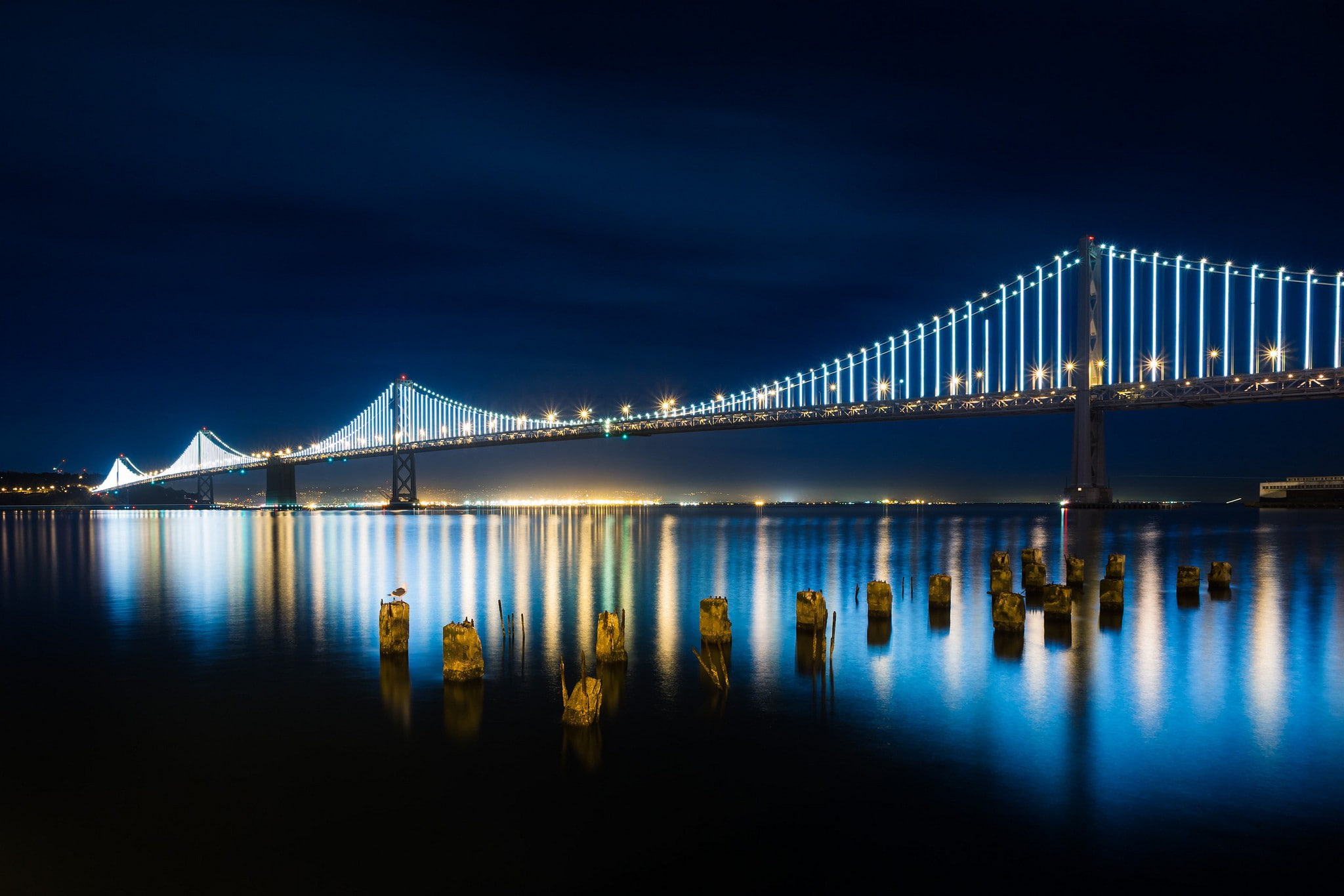 Bay Bridge, san, bridge, Night, lights, San Francisco, francisco, California, oakland, suspension, 1080P, HD Wallpaper
