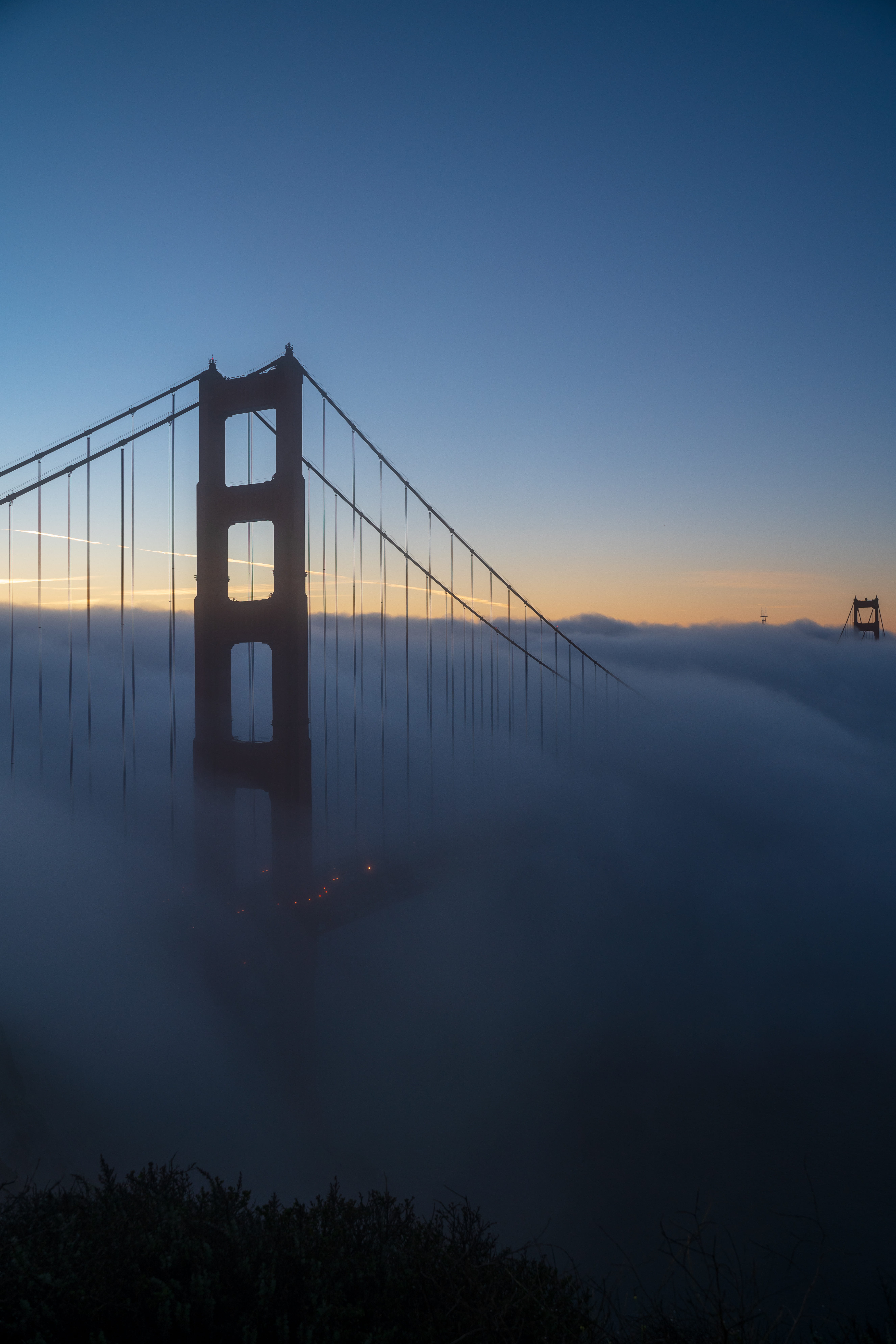 smoke, bay, transportation, connection, daytime, weather, bridge, travel destinations, suspension, town, built structure, nature, suspension bridge, 8K, Phone HD Wallpaper