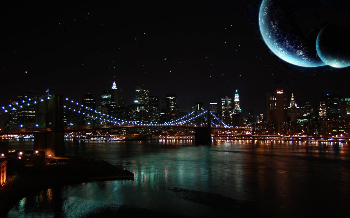 city, full moon, brooklyn - New York, built Structure, building Exterior, the sky, dusk, international Landmark, dark, east River, uSA, night, travel, connection, HD Wallpaper