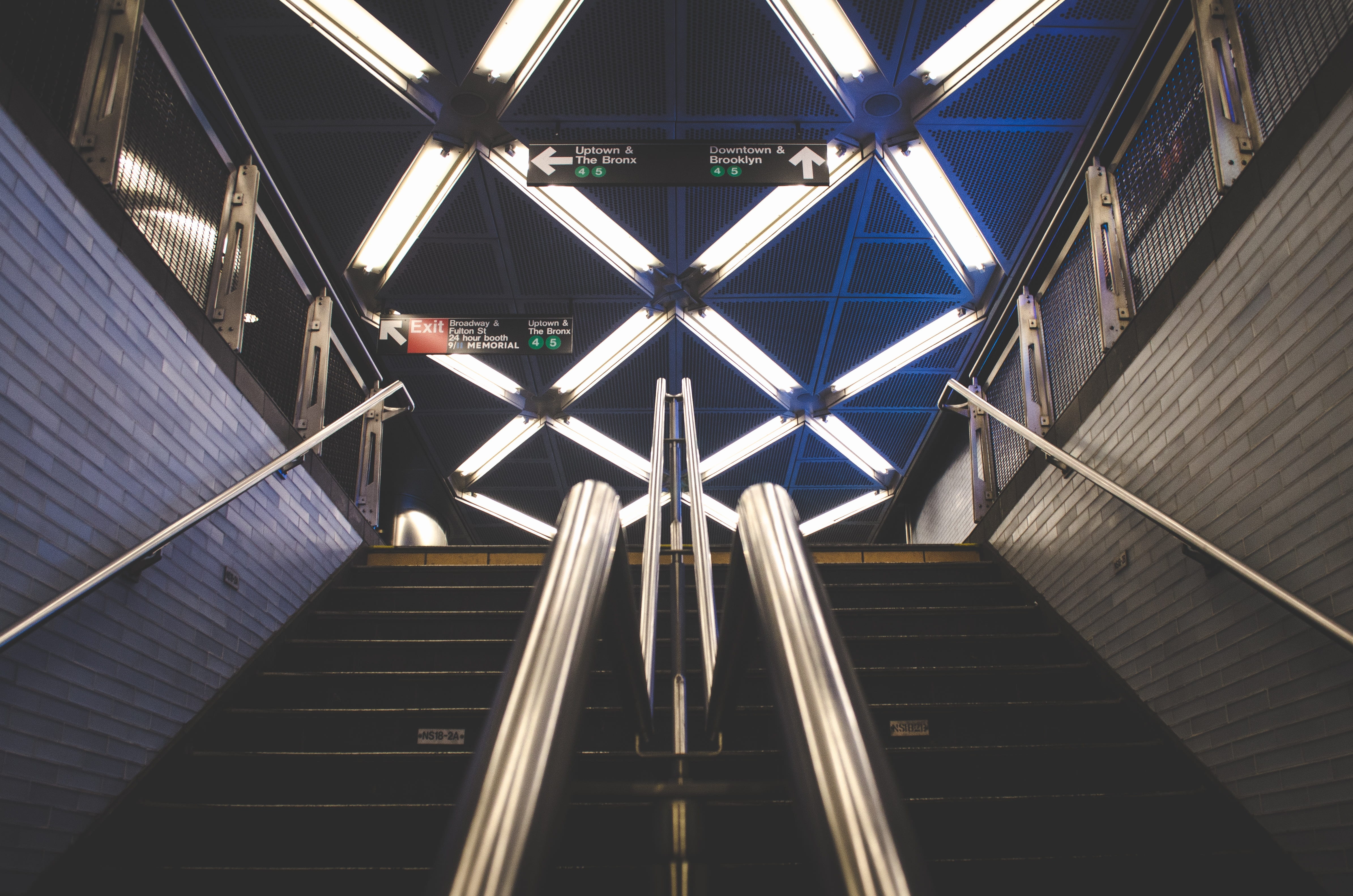 light, direction, nature, architecture, ceiling, transportation, railing, built structure, the way forward, 4K, photography, subway, connection, stairs, HD Wallpaper