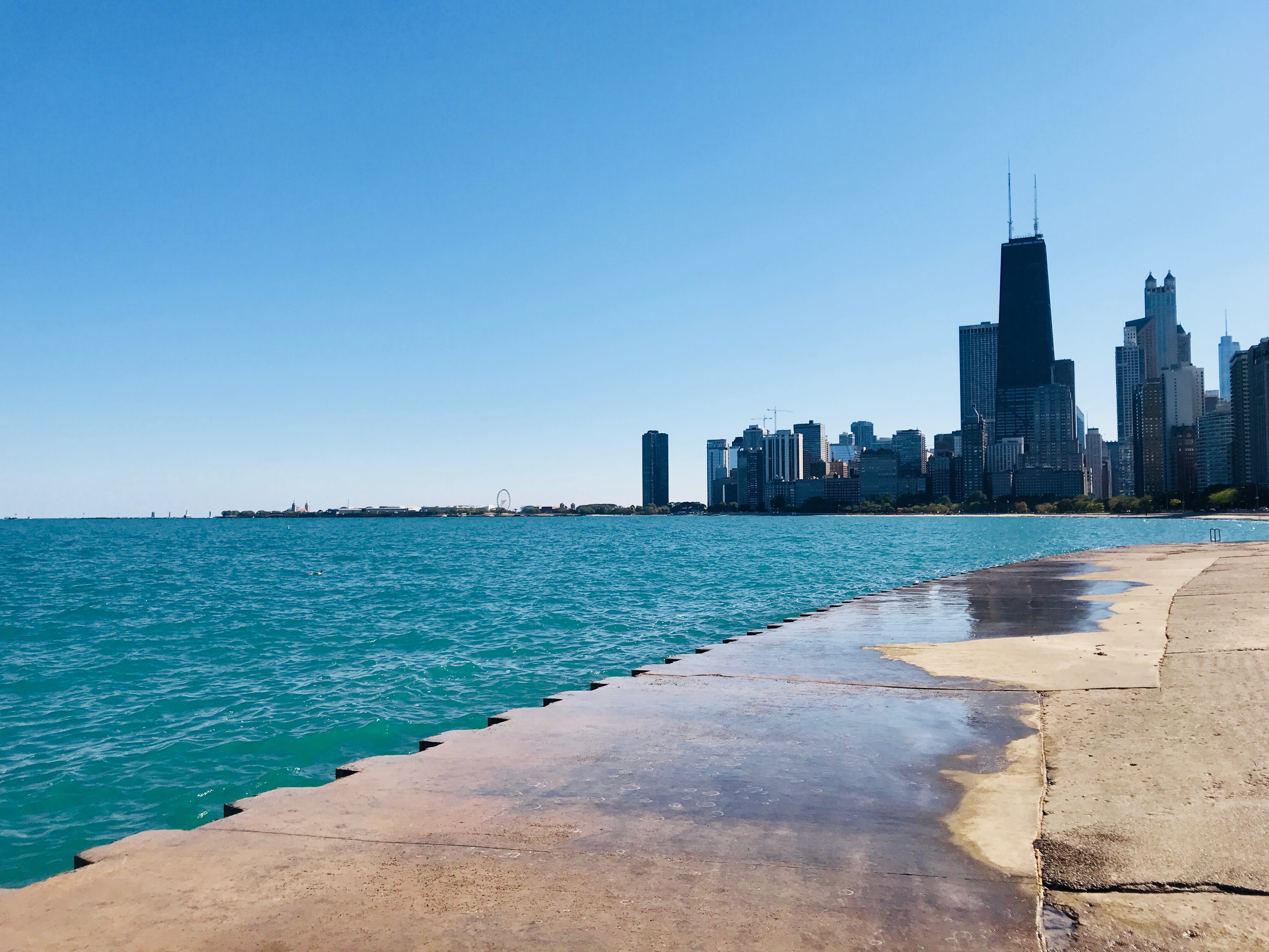 chicago, architecture, urban skyline, modern, no people, clear sky, cityscape, day, blue, beach, built structure, nature, building exterior, john hancock, HD Wallpaper