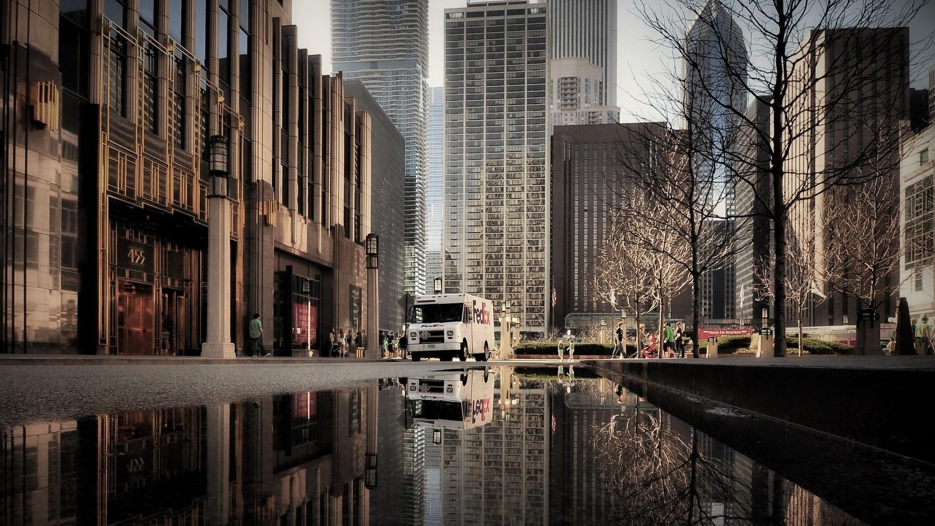 1080P, city, office, building exterior, buildings, outdoors, center, land vehicle, mode of transportation, street view, no people, chicago, united states, HD Wallpaper