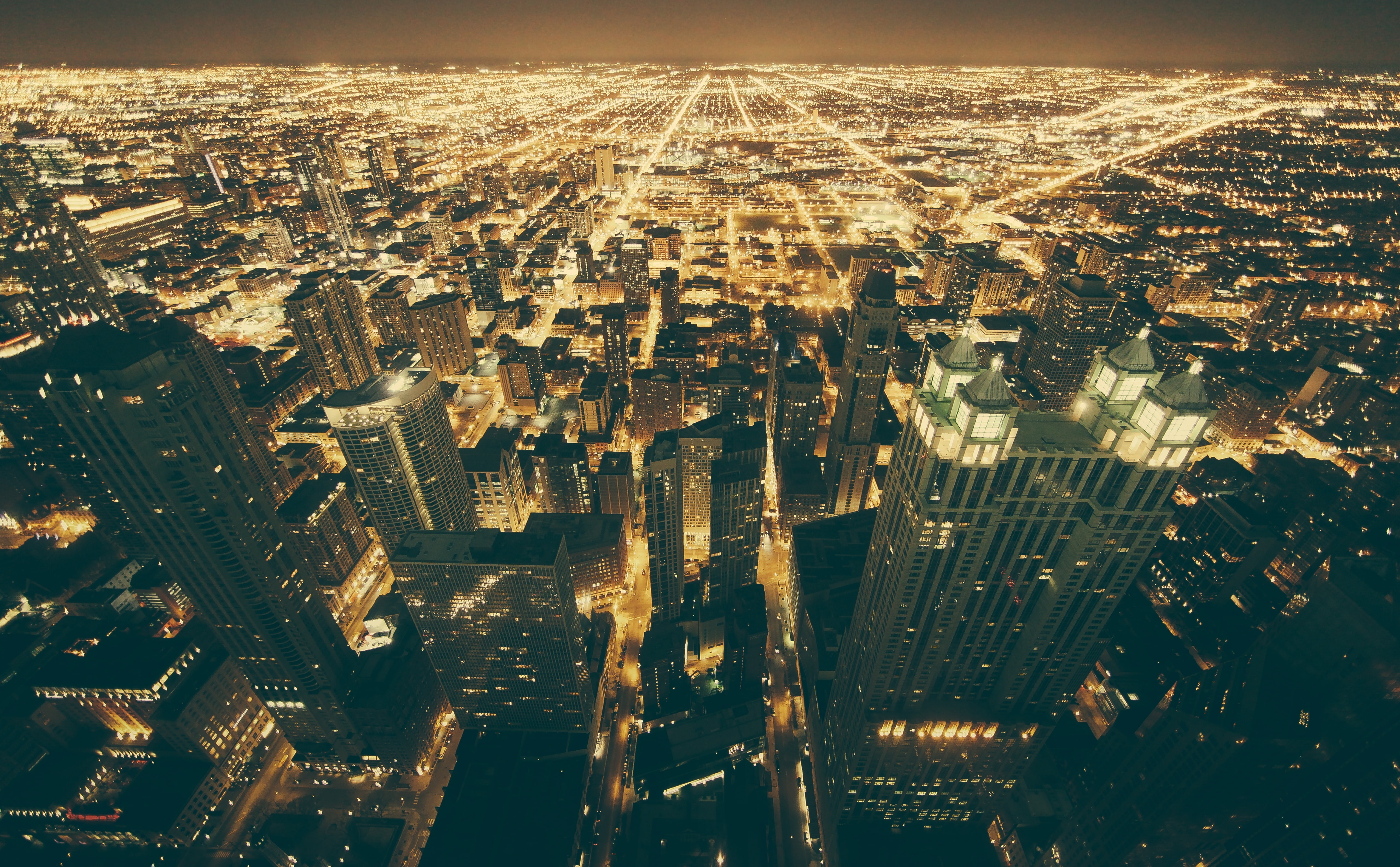 United States, travel, City, Illinois, place, crowded, skyscraper, Building, crowd, outdoors, Night, nature, aerial view, Summer, Chicago, Hancock, 5K, HD Wallpaper