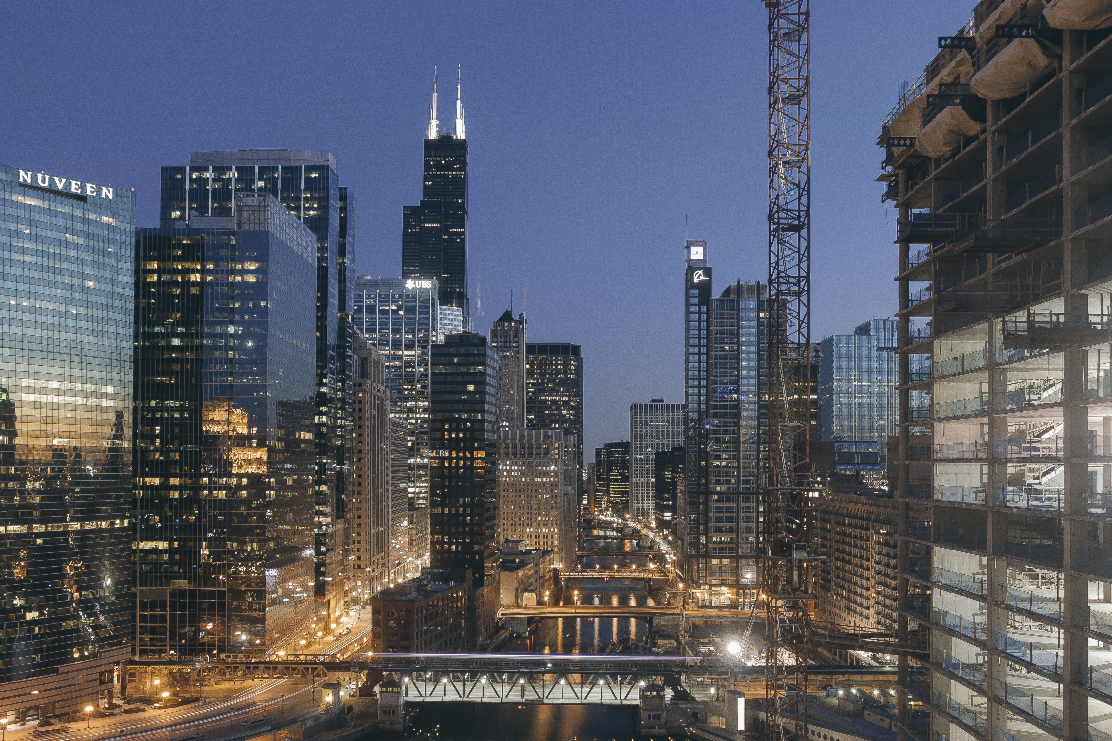 no people, chicago, sky, financial district, building, nature, urban skyline, tower, landscape, cityscape, downtown, sears, night, photo, built structure, HD Wallpaper