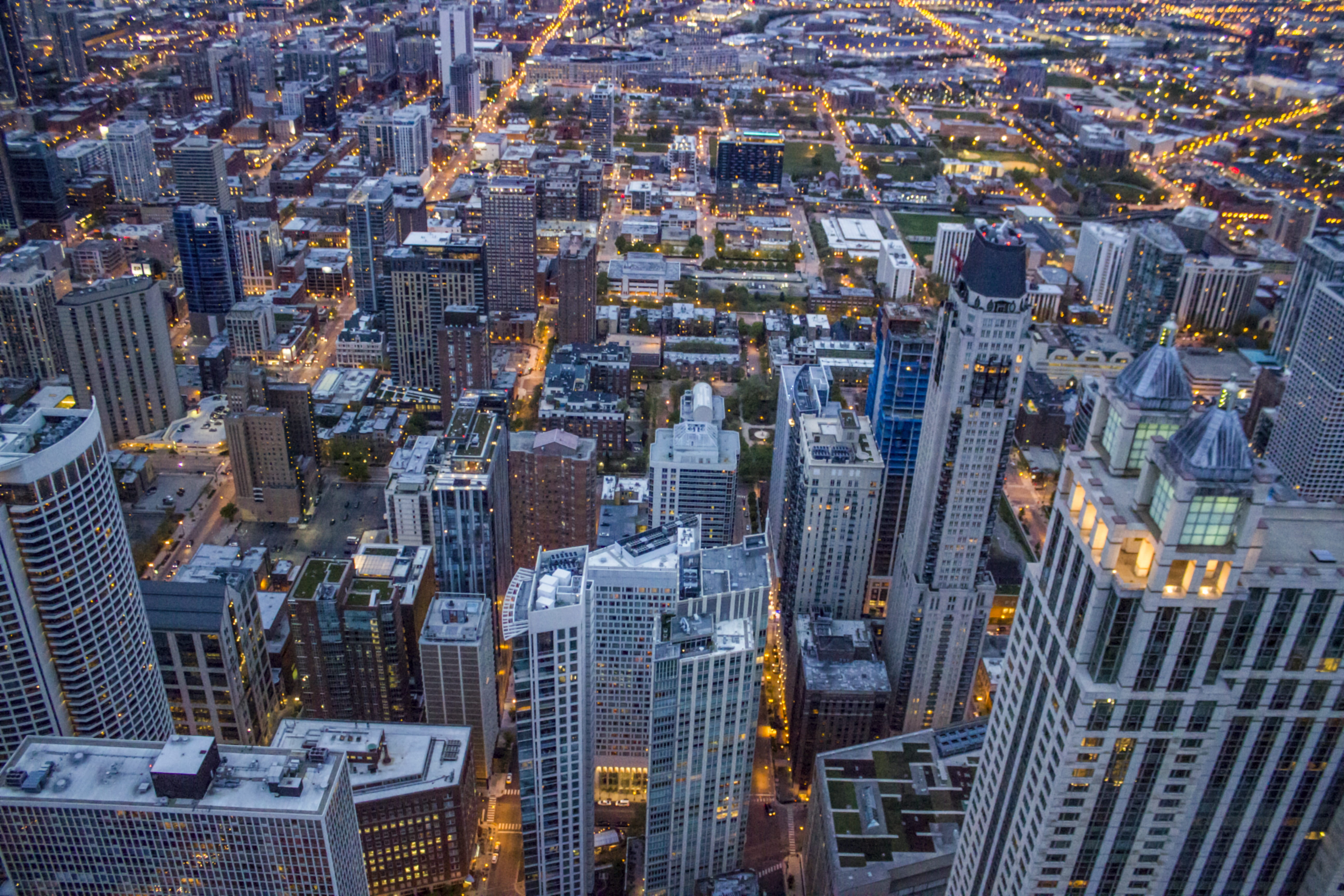 downtown, modern, architecture, tower, aerial view, nature, downtown district, skydeck, urban, landscape, urban skyline, chicago, 5K, high angle view, HD Wallpaper