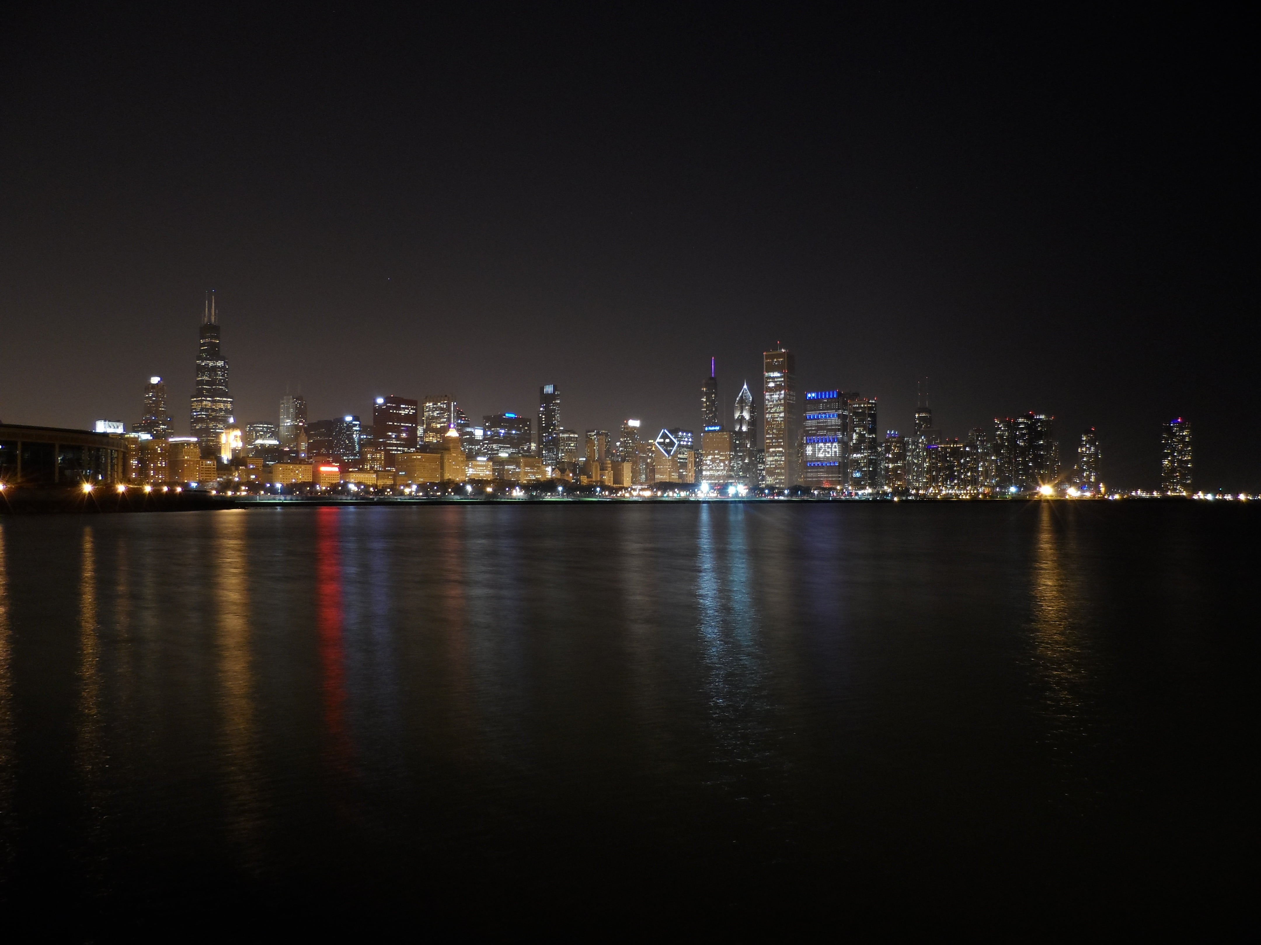 4K, colorful, photography, high, night, dusk, buildings, metal, business, office, building exterior, usa, town, water, attraction, city, urban skyline, HD Wallpaper