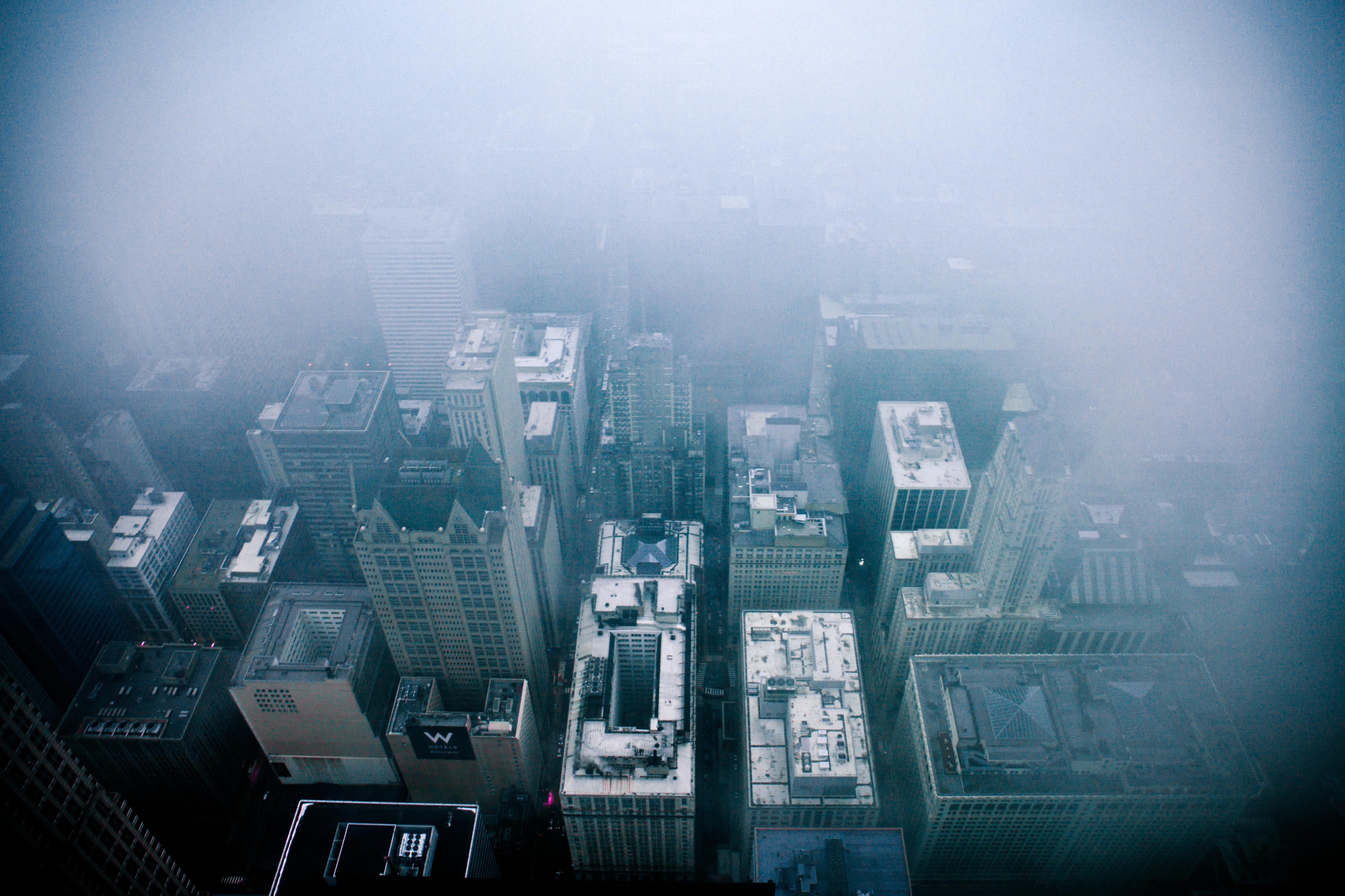 urban skyline, high, fog, smog, building, haze, landscape, clouds, residential district, city, city life, sky, skyscraper, office building exterior, willis tower, HD Wallpaper