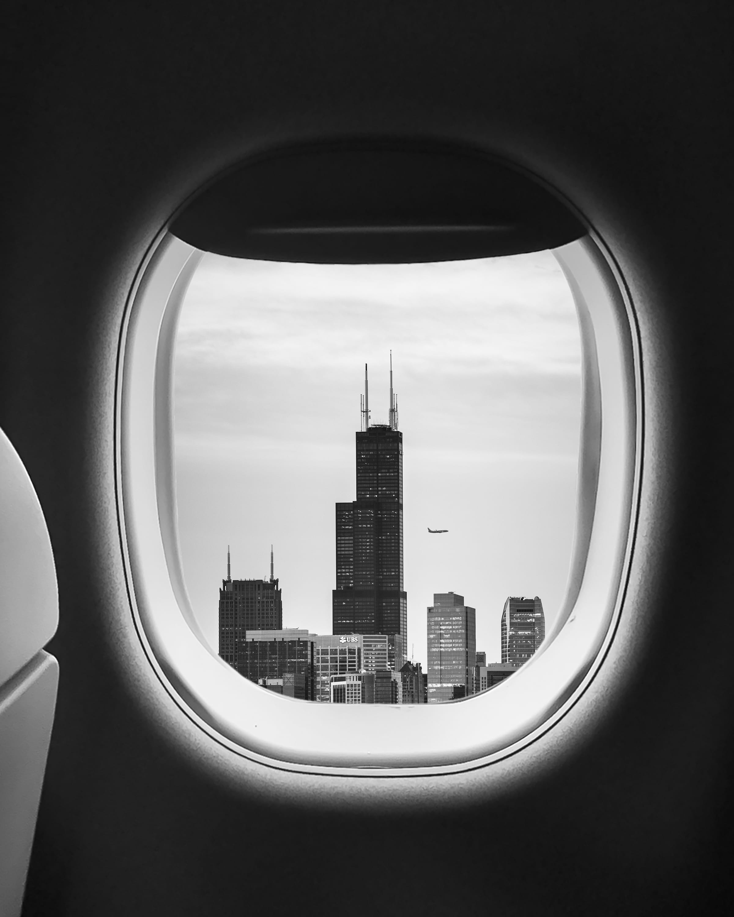 view, daytime, glass items, circle, flight, transparent, daylight, travel, inside, aviation, architecture, glass, sky, aircraft, cityscape, transportation system, Phone HD Wallpaper