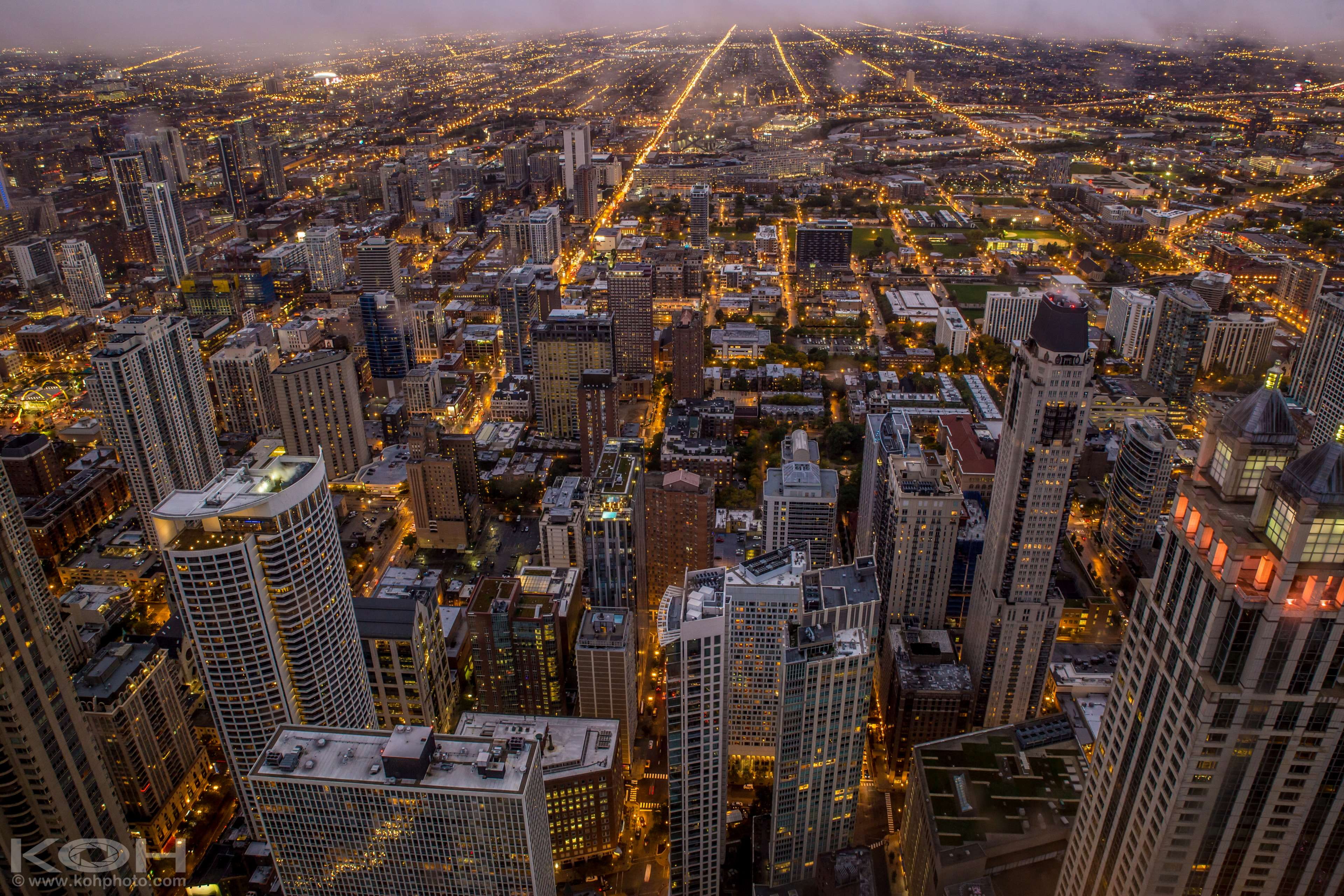 sears tower, 4K, structure, lights, lincoln park, residential district, architecture, no people, outdoors, urban skyline, buildings, aerial view, johm hancock, HD Wallpaper
