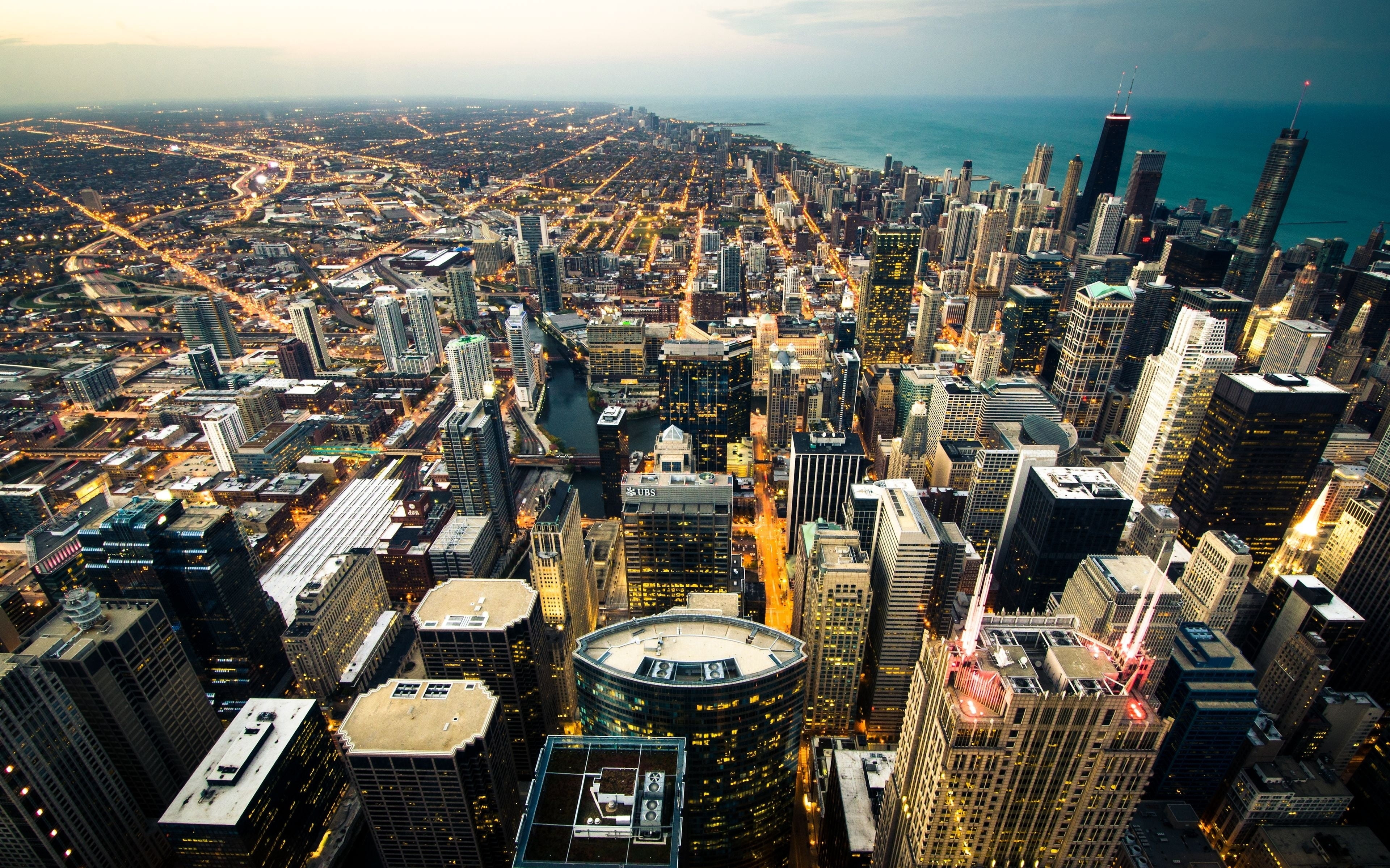 business, 4K, built Structure, building Exterior, tall - High, aerial, night, famous Place, river, modern, chicago, city Life, street, tower, new York City, HD Wallpaper
