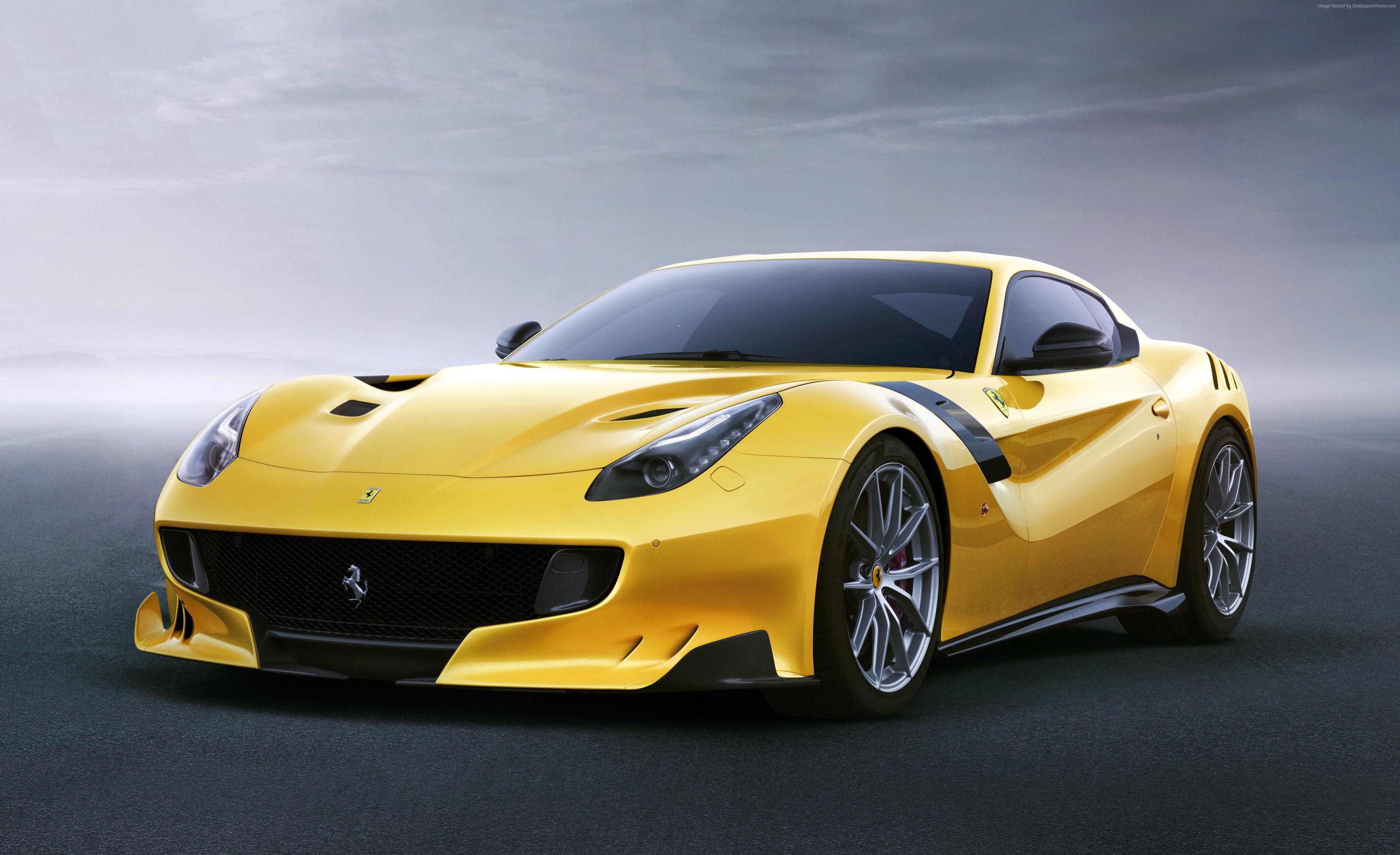 sport car, Ferrari F12 TDF, 4K, yellow, HD Wallpaper