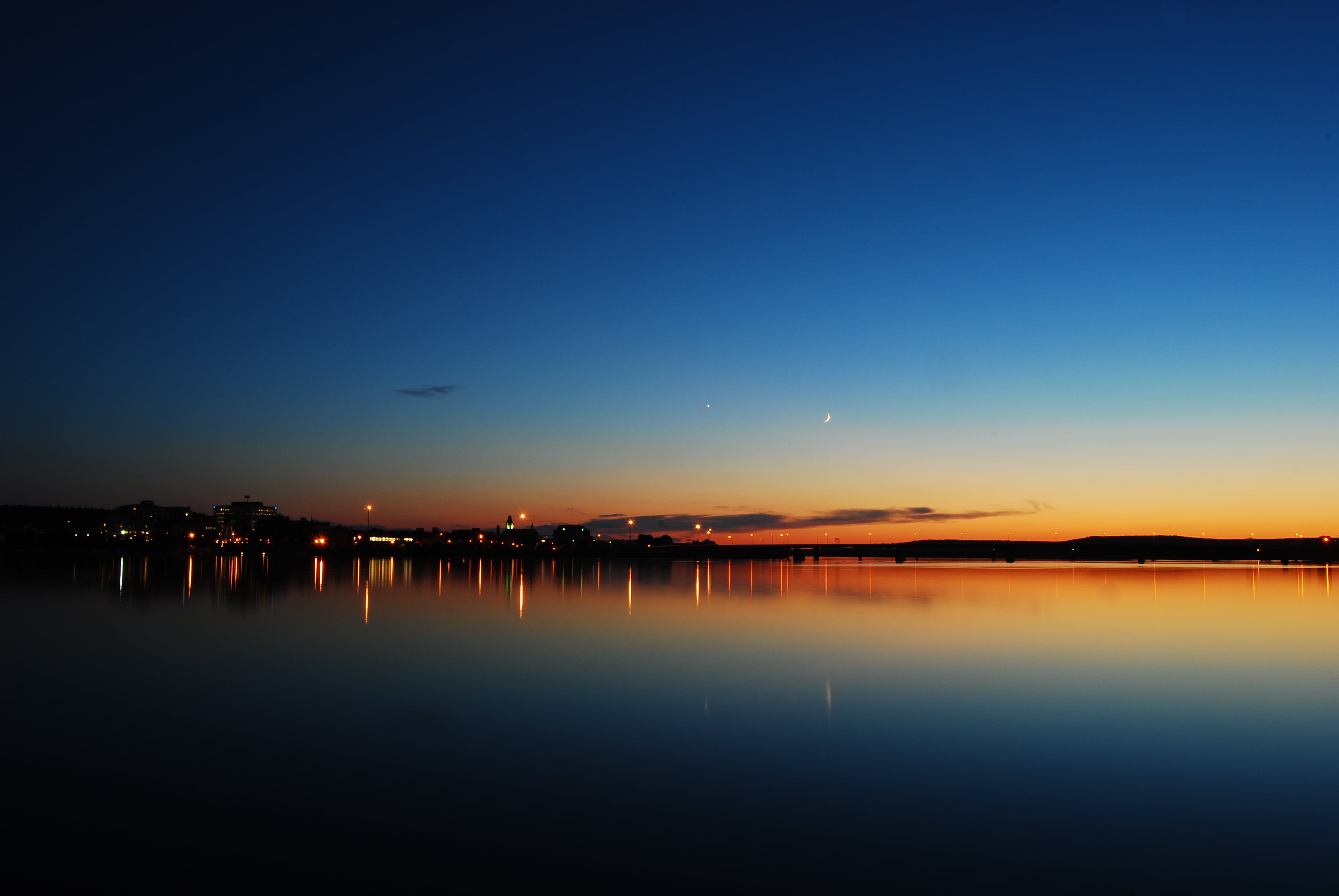 idyllic, orange color, sky, tranquility, sunset, clear sky, scenics - nature, reflection, tranquil scene, copy space, silhouette, new brunswick, nature, HD Wallpaper