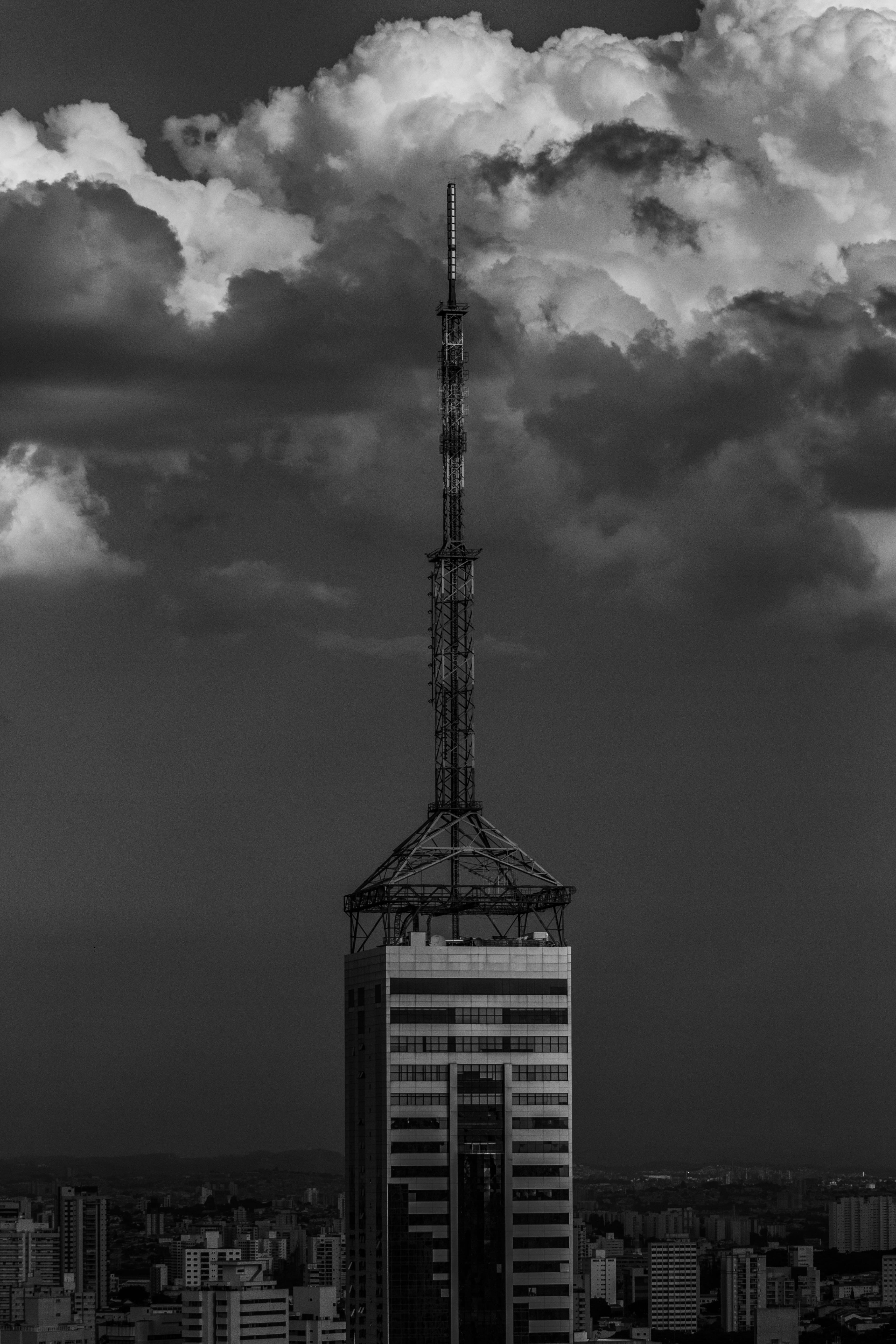 construction industry, photo, office building exterior, town, brazil, cloud - sky, no people, outdoors, nature, grayscale, architecture, tower, 5K, city, Phone HD Wallpaper