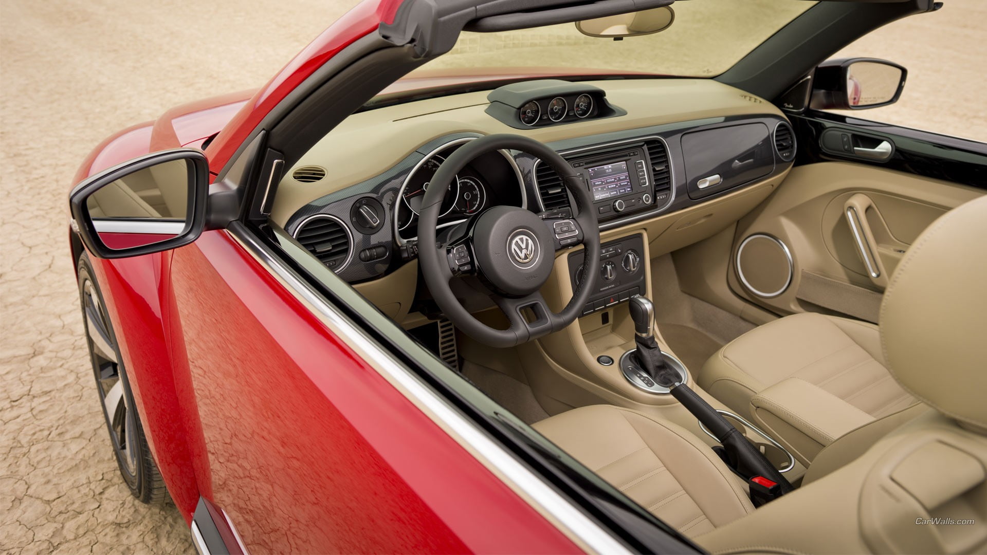 Volkswagen, red, close-up, modern, transportation, car, day, black, high angle view, mode of transportation, steering wheel, no people, luxury, 1080P, HD Wallpaper