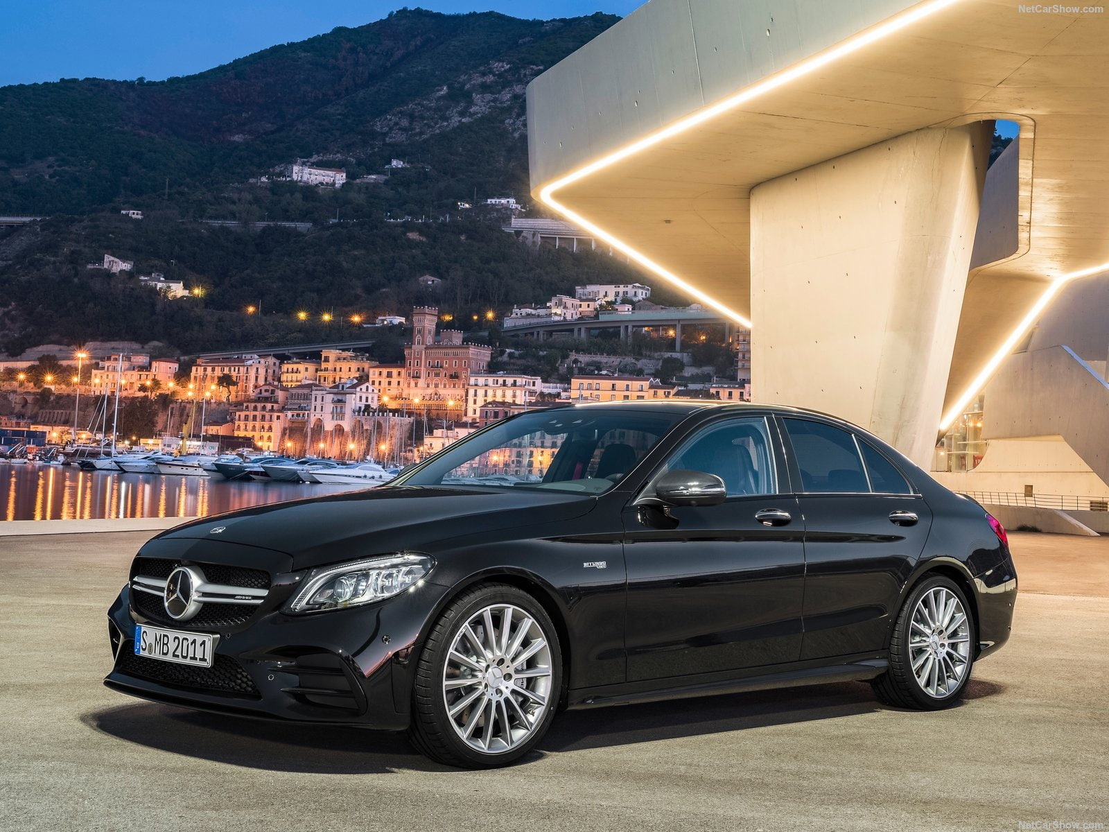 parking, residential district, outdoors, transportation, nature, city, illuminated, building, car, 2019 Mercedes-Benz C43 AMG 4Matic, no people, street, HD Wallpaper