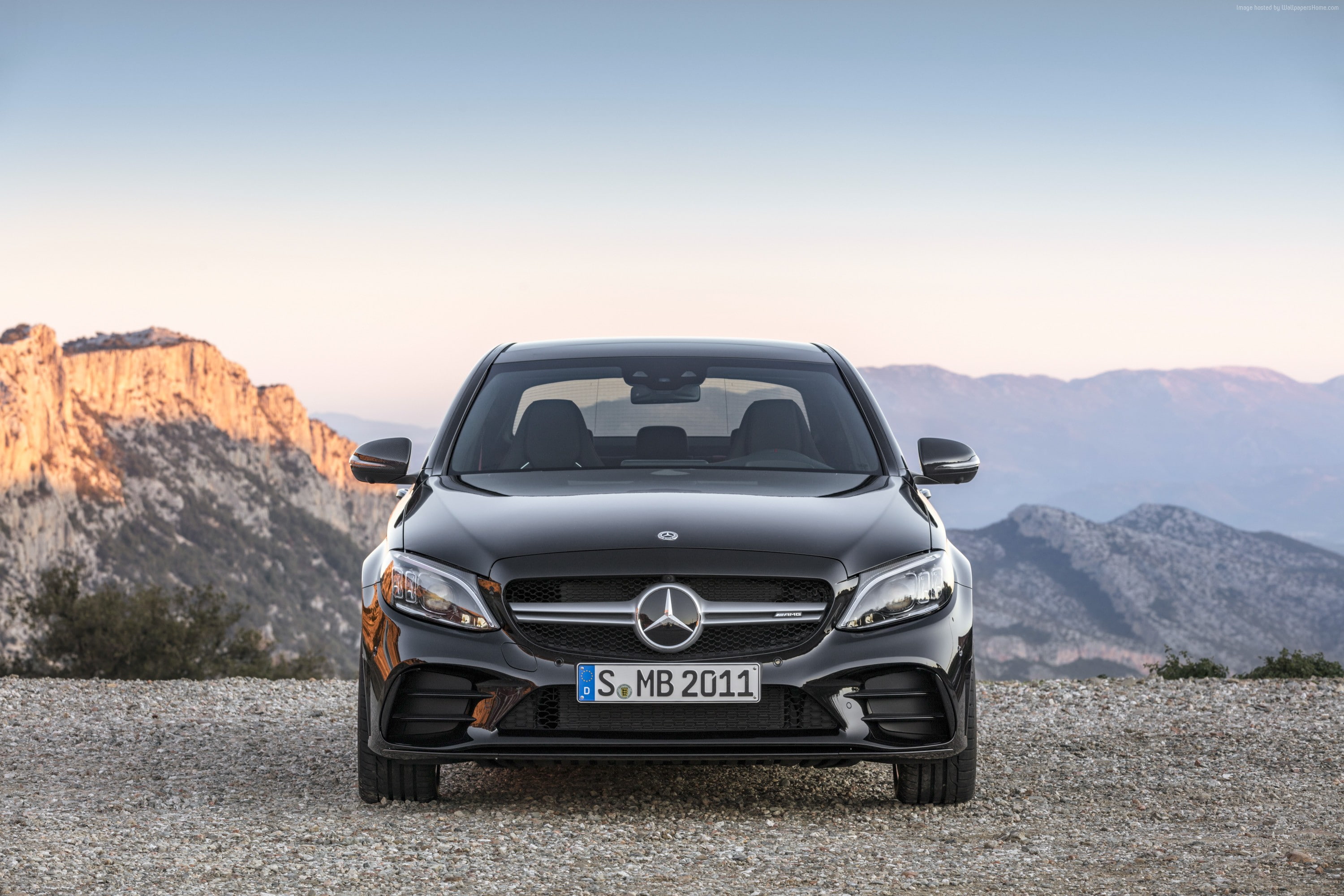day, transportation, tranquility, mountain peak, mountain range, clear sky, rock - object, 2019 Cars, beauty in nature, mountain, solid, Mercedes-Benz C43 AMG 4Matic, HD Wallpaper