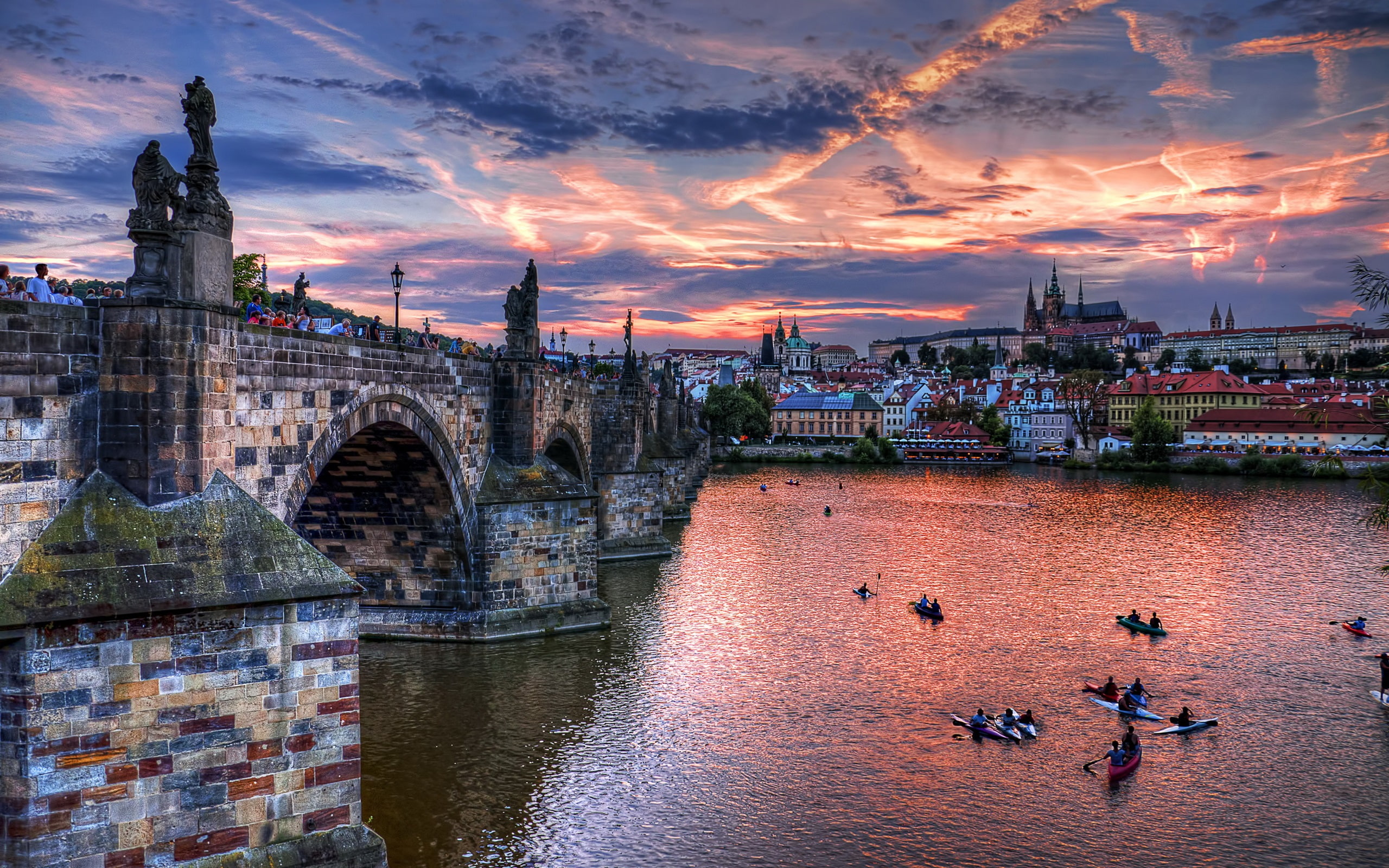 Evening, Bridge, River, City, Houses, Prague, 2K, Clouds, Czech, HD Wallpaper