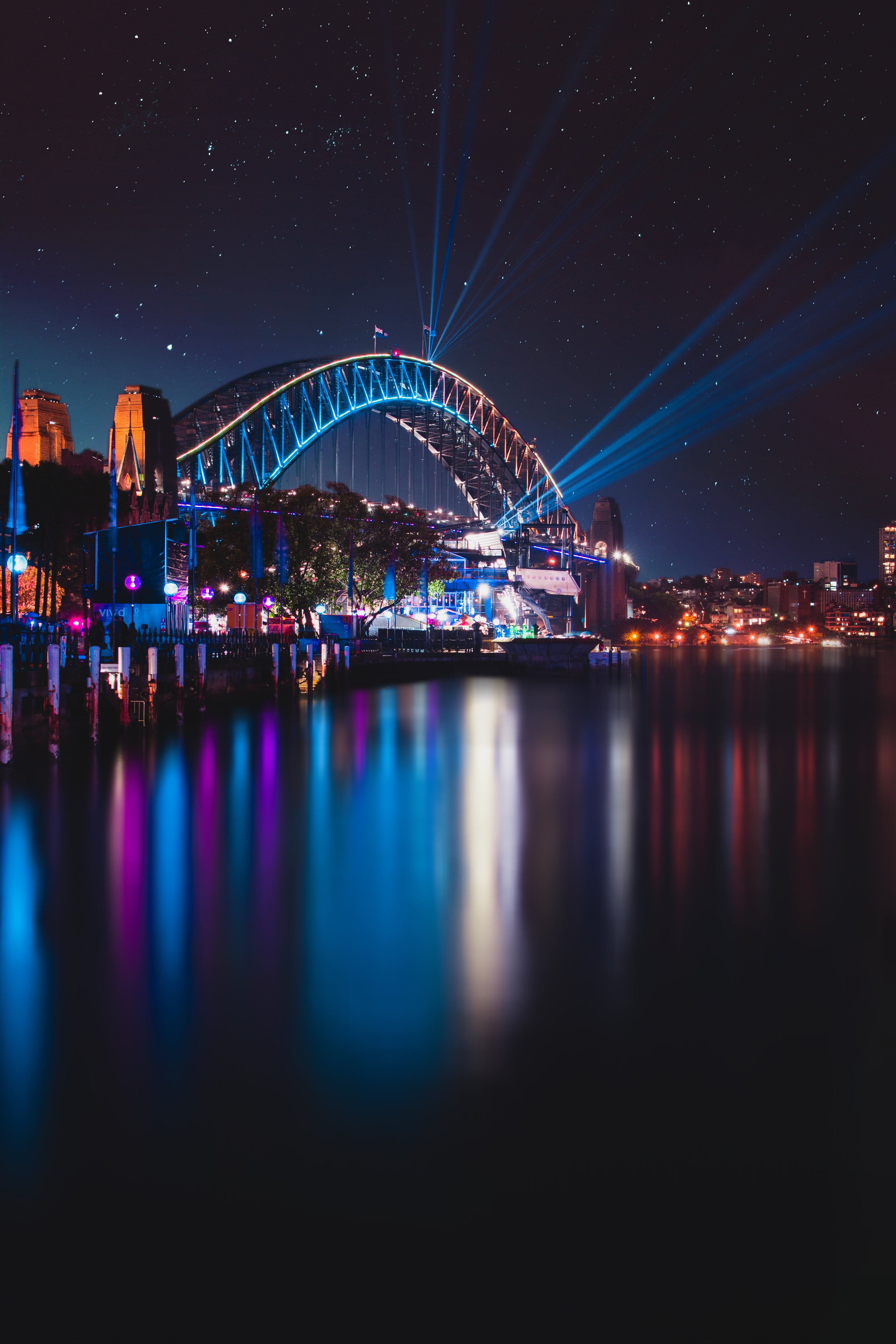 outdoors, illuminated, arts culture and entertainment, australia, 4K, night city, bridge - man made structure, new years eve, waterfront, architecture, Phone HD Wallpaper