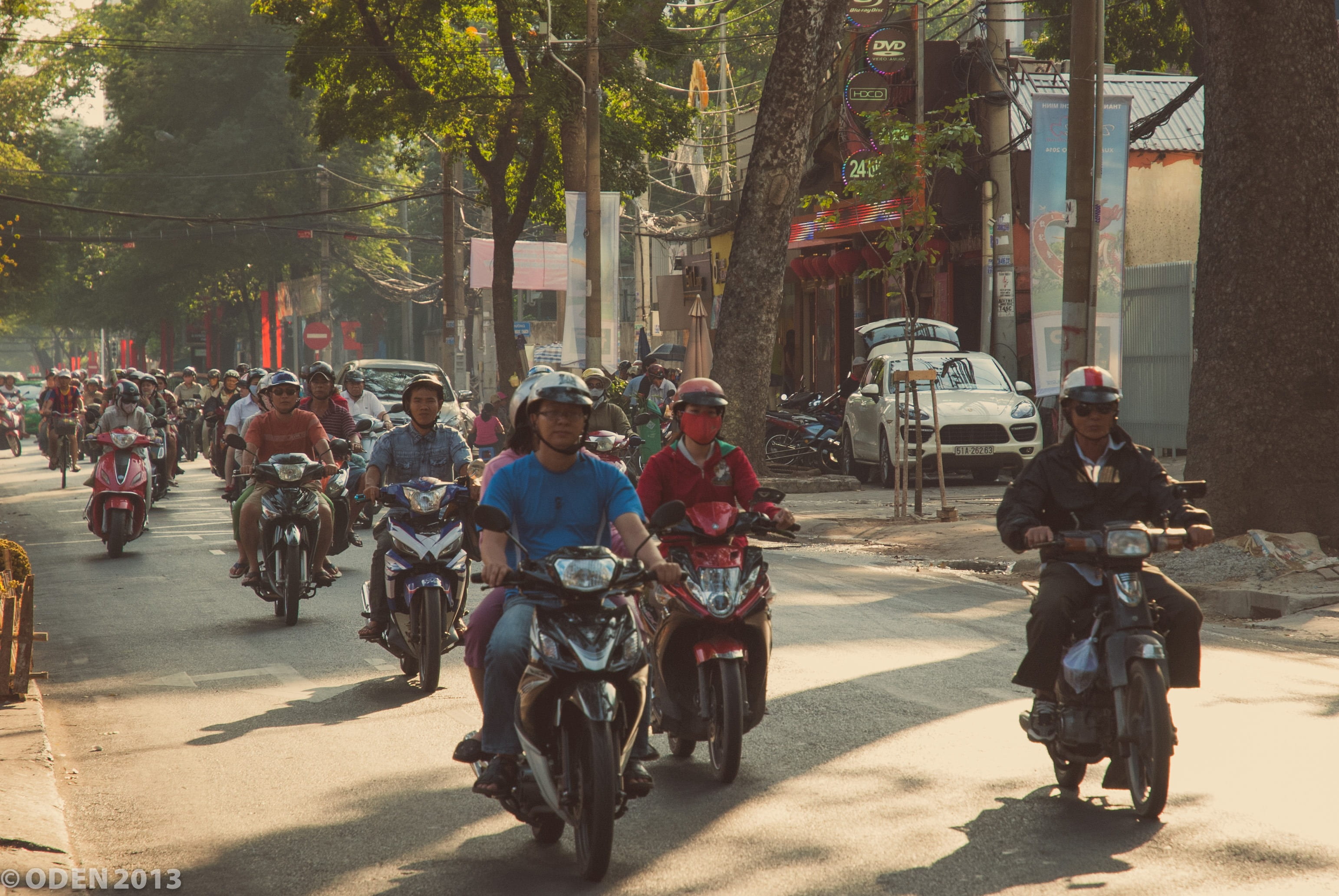 mode of transportation, lunar new year, city, adult, motorbikes, road, ho chi minh city, built structure, riding, outdoors, people, tree, building exterior, HD Wallpaper