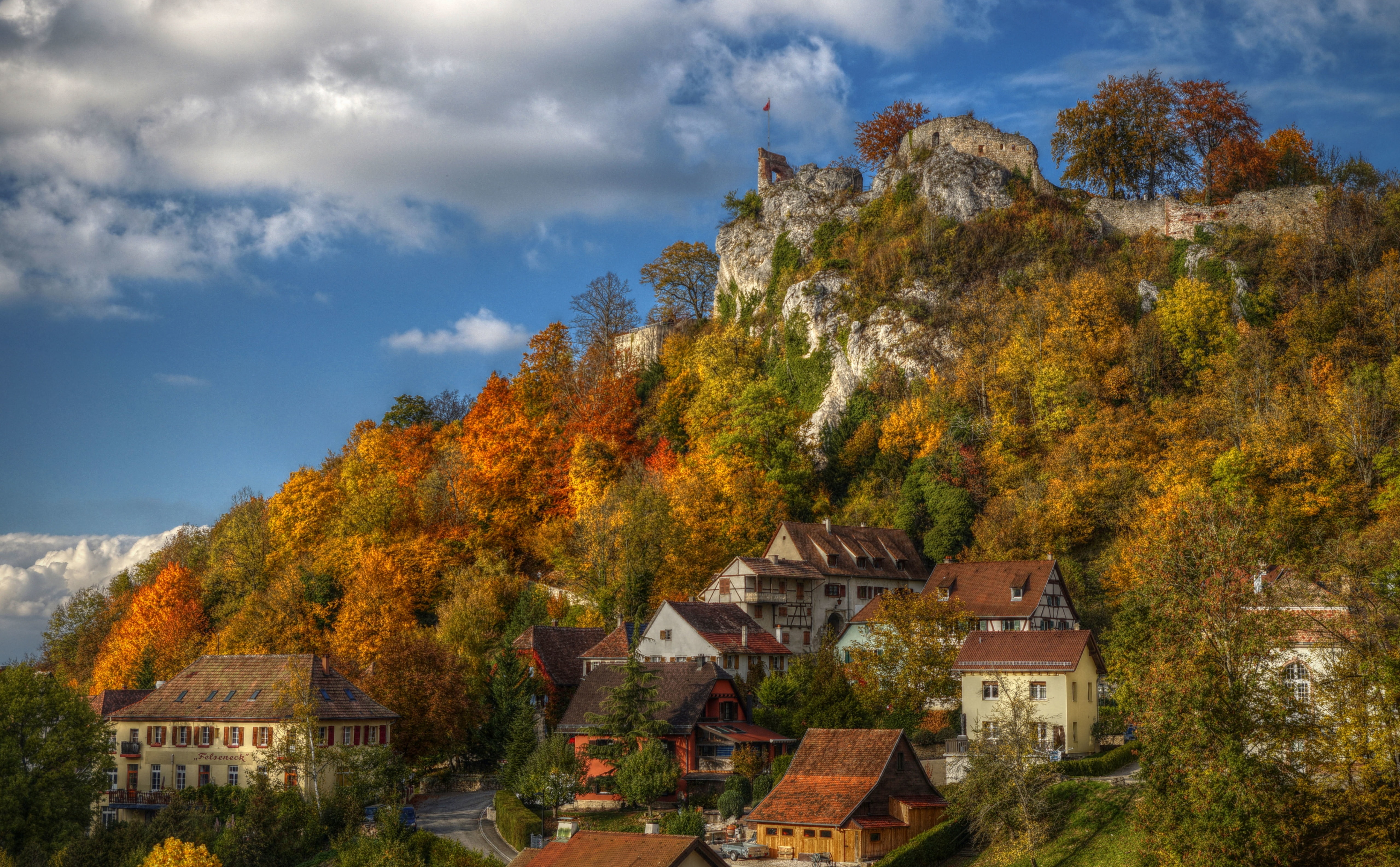 Ferrette, Monument, Color, visit, HDRPhotography, Autumn, Houses, ruine, Hiking, Chateau, Pretty, France, tourism, Trees, 5K, Europe, Holiday, historical, HD Wallpaper