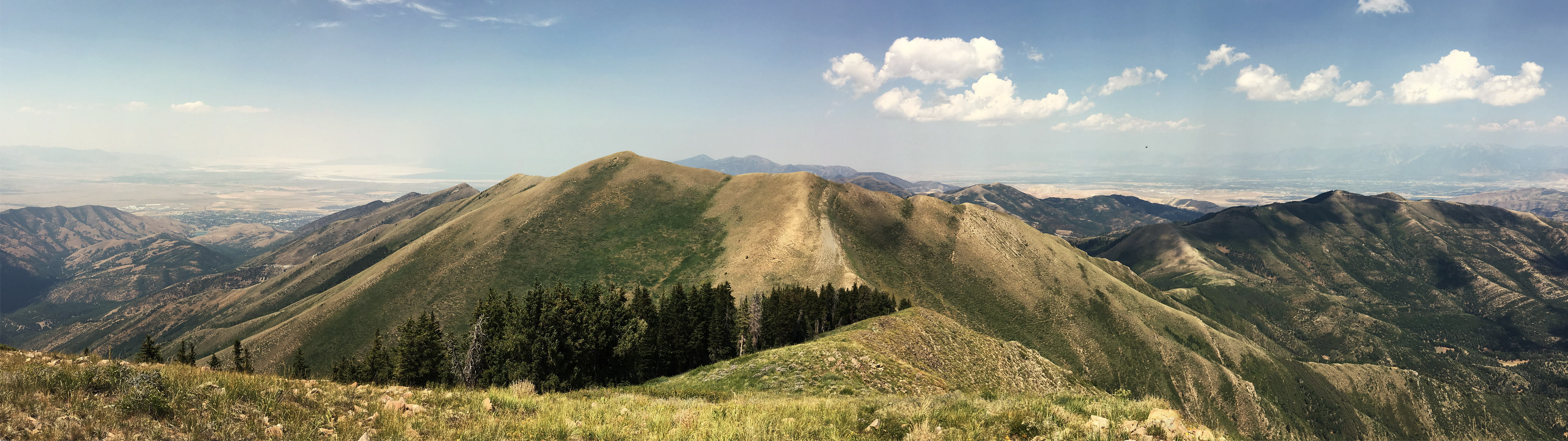 landscape, panoramic, sky, nature, mountain ridge, plant, land, tranquility, non-urban scene, pine tree, dual monitors, mountain range, beauty in nature, HD Wallpaper